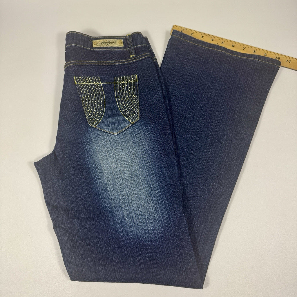 Southpole Studded Pocket Flare Bootcut Jeans Womens Size 11 Y2K Dark Wash