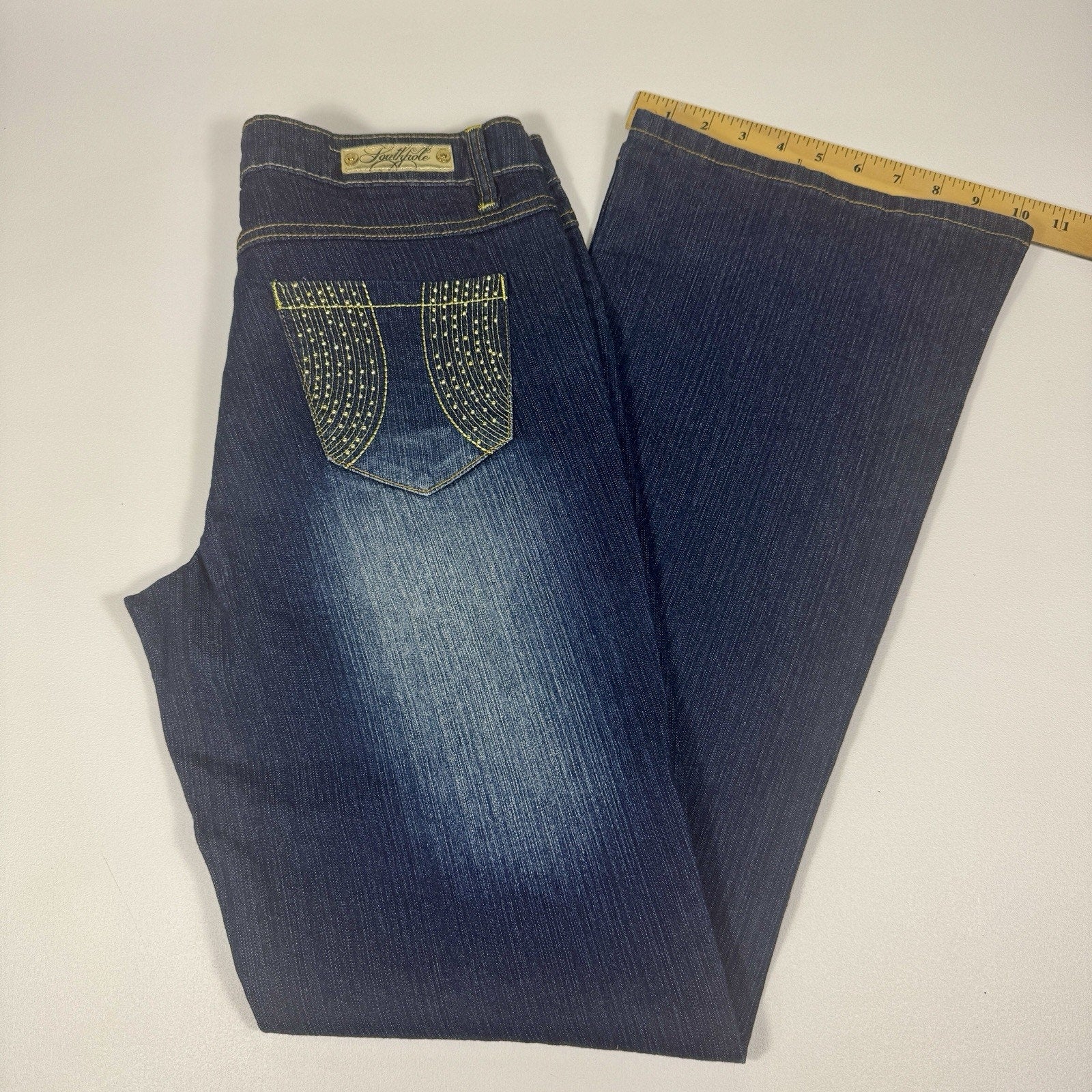 Southpole Studded Pocket Flare Bootcut Jeans Womens Size 11 Y2K Dark Wash