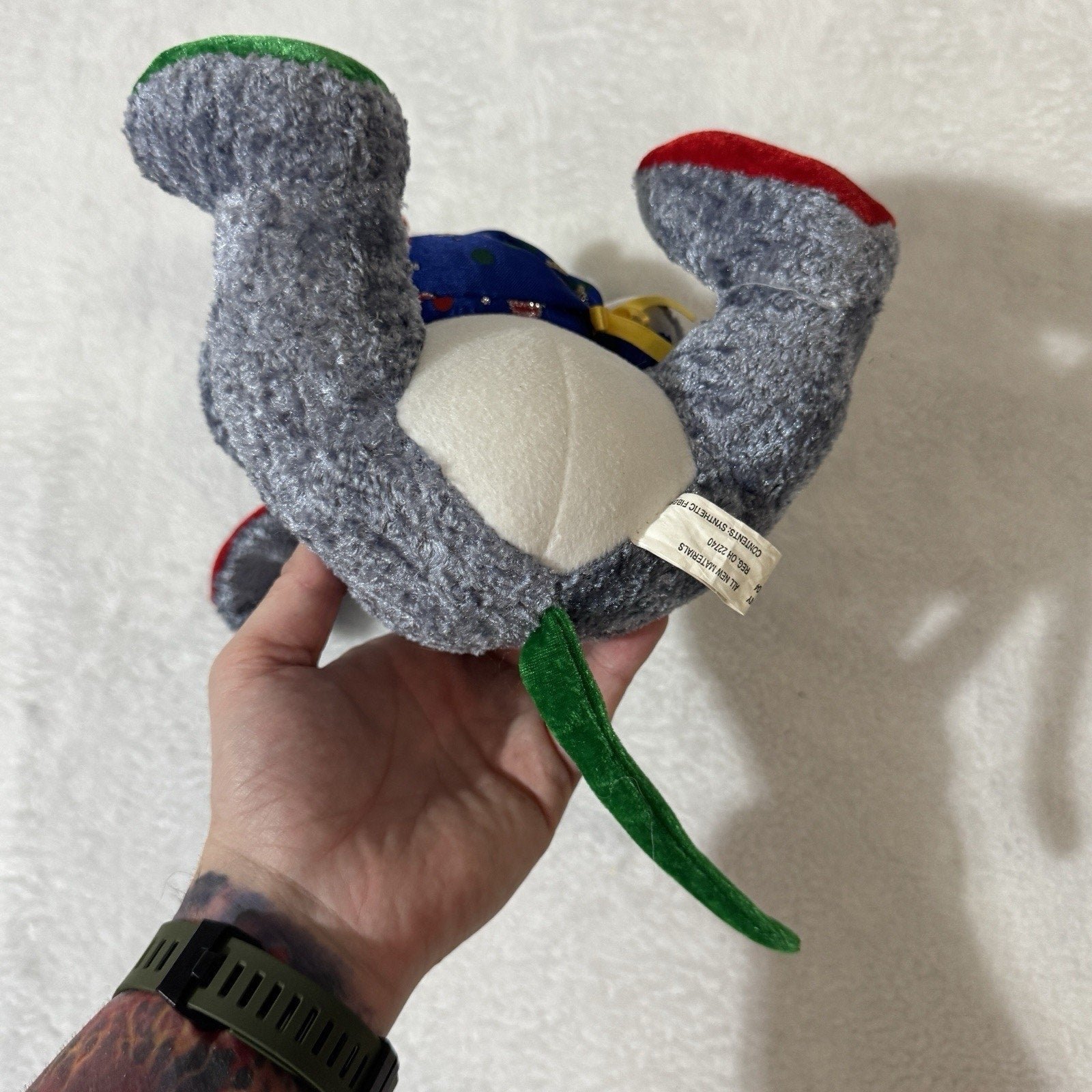 K&K Games Christmas Mouse Plush Gray Red Green Holiday Stuffed Animal Blue Scarf