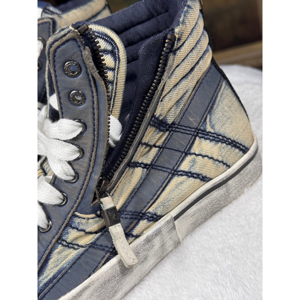 Diesel D-Velows Mid Lace Denim Distressed High Top Sneakers Men’s 9.5 Y2K Grunge