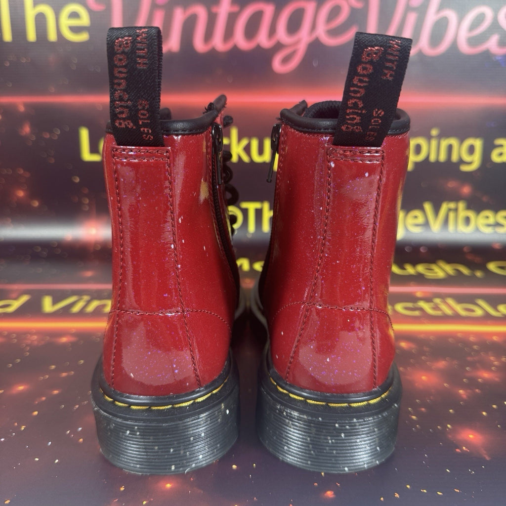 Dr. Martens 1460 J Glitter Red Patent Lace Up Boots Side Zip Youth US 2 EU 33