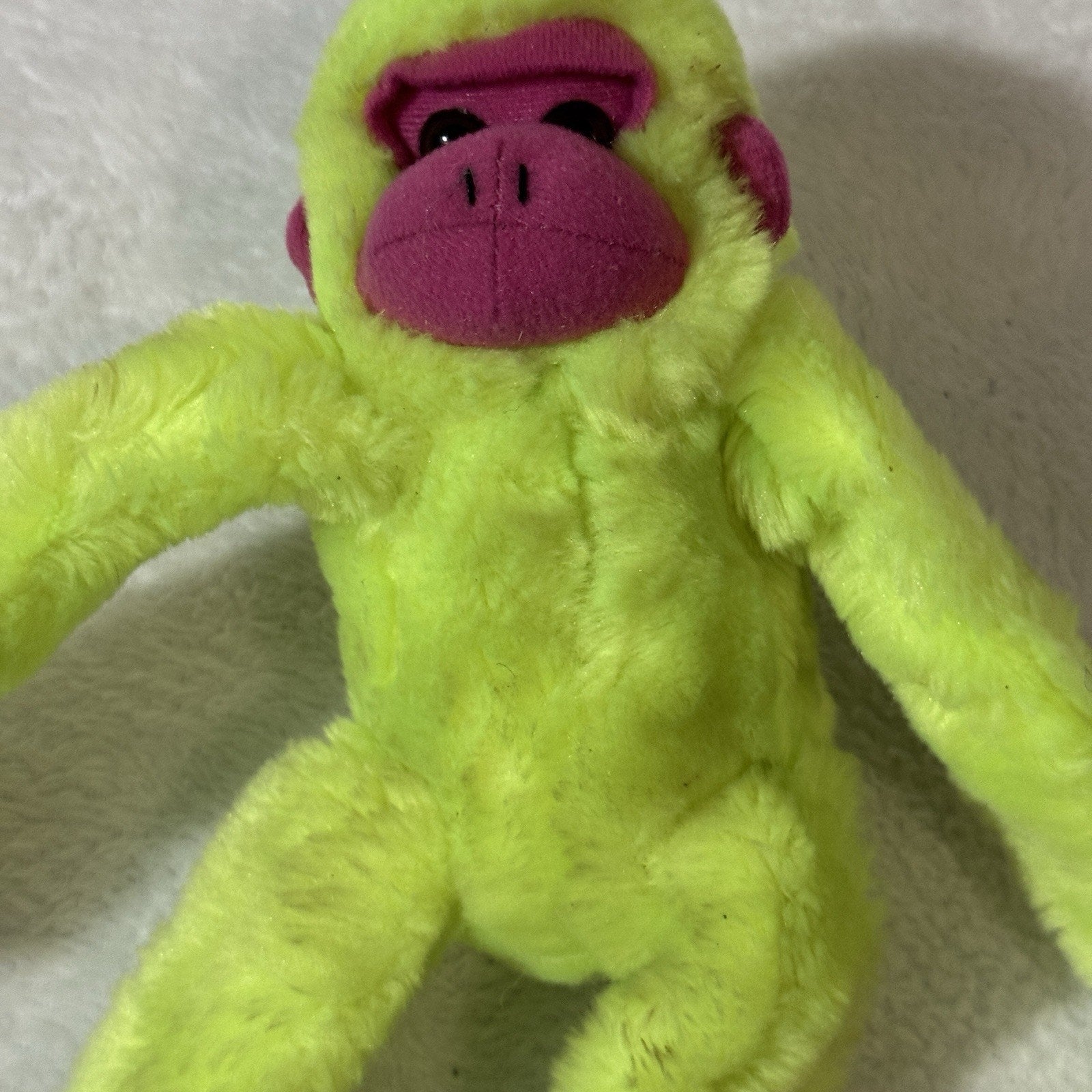 Vtg Great American Toy Co Neon Green Hanging Monkey Plush 16” Pink Carnival