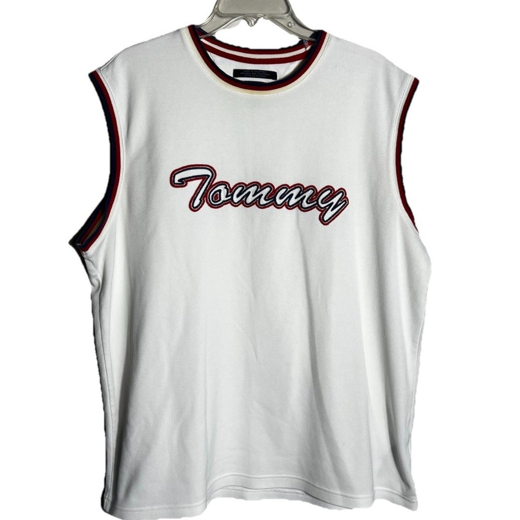 Vtg 90s Y2K Tommy Hilfiger Tommy Jeans Sleeveless Tank Top - Size L White & Blue