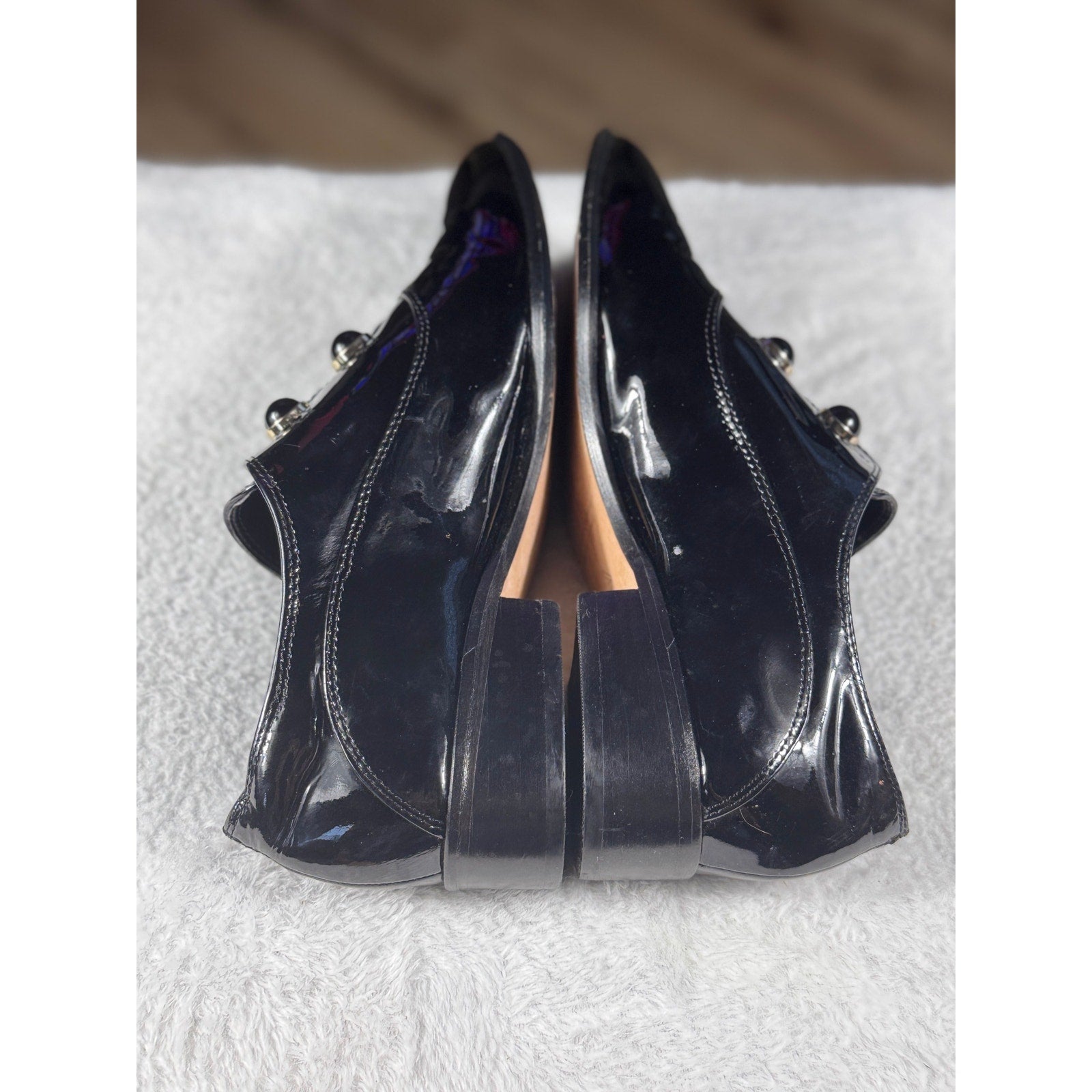 Antonio Melani Black Patent Leather Studded Loafers Women’s Size 6 M Pointed Toe