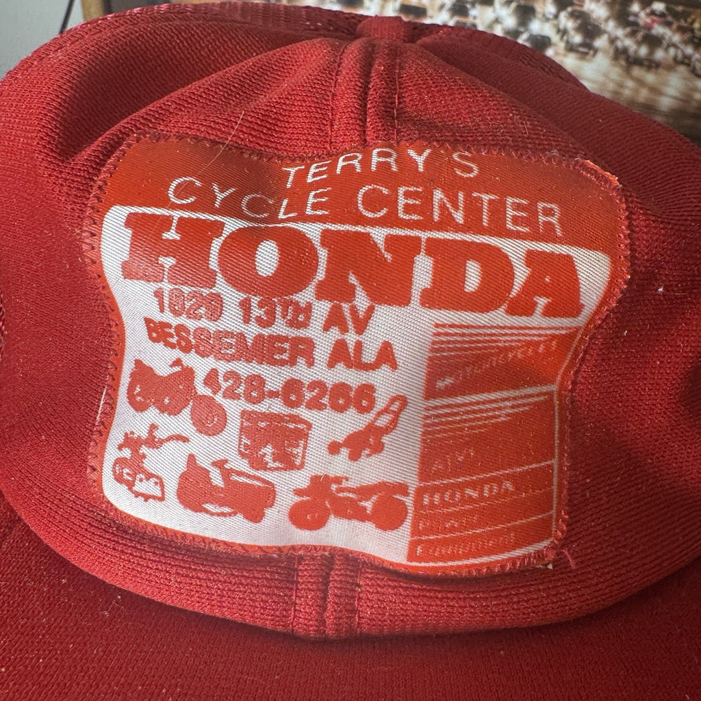 Vtg 70s-80s Honda New Era USA Trucker Snapback Hat Terry’s Cycle Lawn Motorcycle