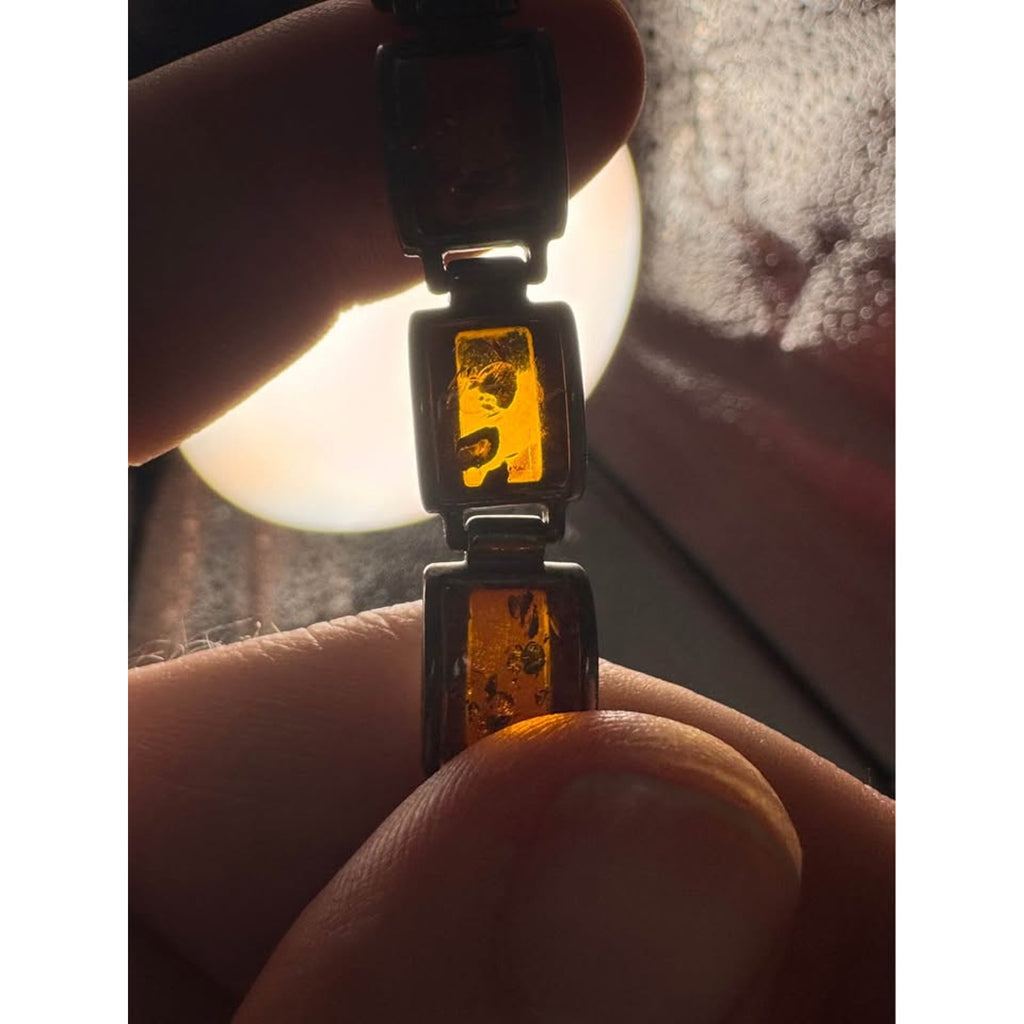 Vtg Baltic Amber Bracelet 925 Sterling Silver Natural Inclusions Estate Jewelry