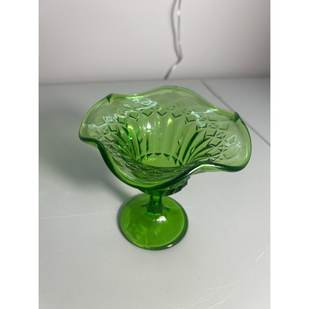 Kanawha Glass Green Uranium Pedestal Compote Candy Dish Glows Vintage 5.5"
