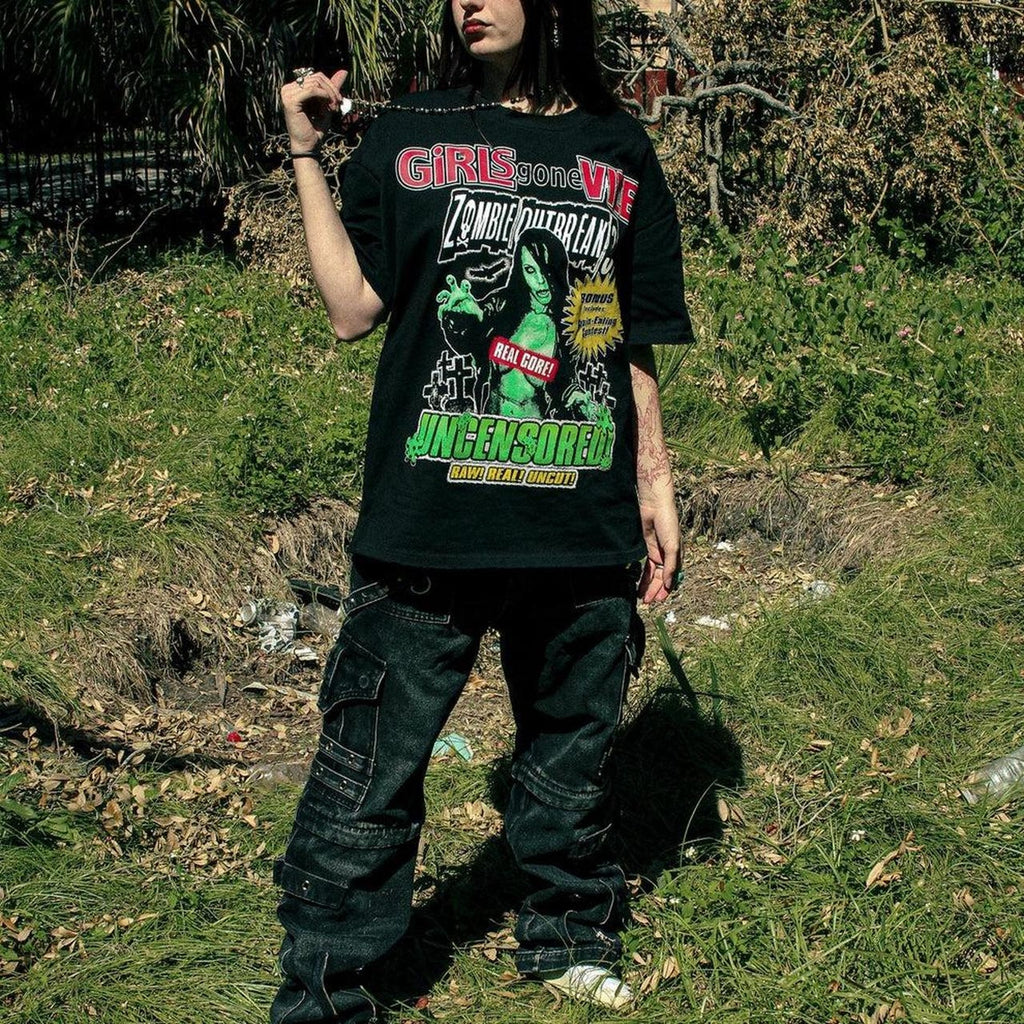 Vtg Girls Gone Vile Zombie Outbreak Uncensored T Shirt XL Black Goth