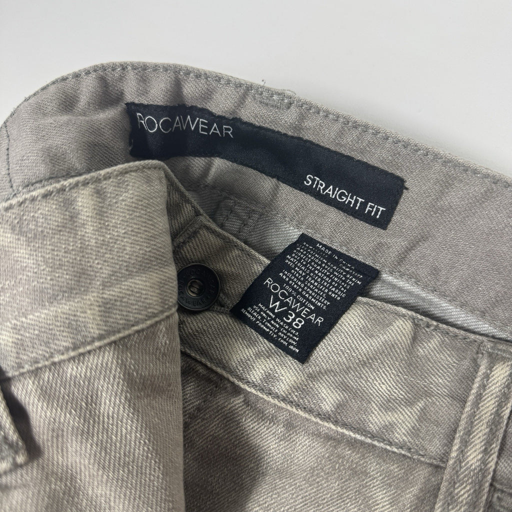 Rocawear Straight Fit Gray Wash Jeans Mens 38 x 33 Y2K Hip Hop Denim Pants