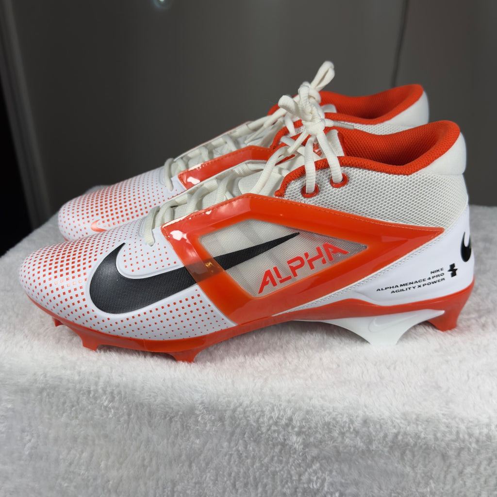 Nike Alpha Menace 4 Pro Football Cleats White Orange FZ7702-101 Sz 14.5