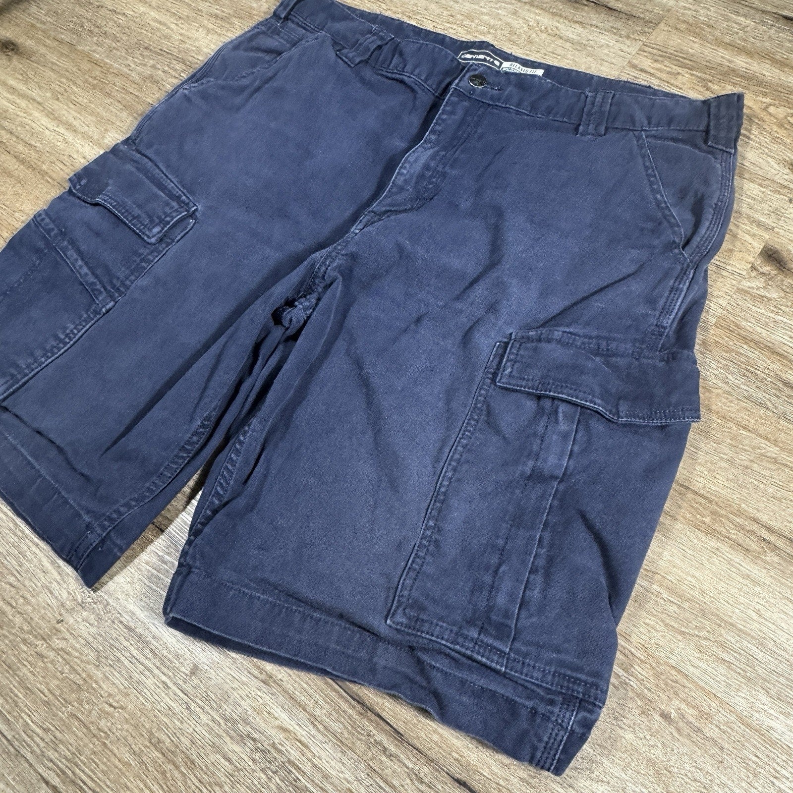 Carhartt Rugged Flex Cargo Work Shorts Men's 34 x 9.5 Navy Relaxed Fit Canvas