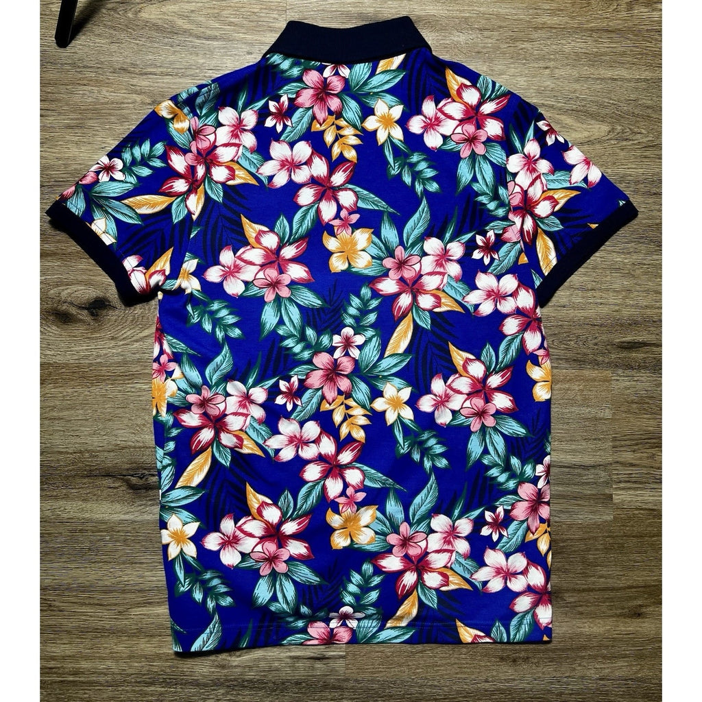 Vtg 90s Tommy Hilfiger Flag Logo Floral Hawaiian Slim Fit Men's Polo Shirt Sz M