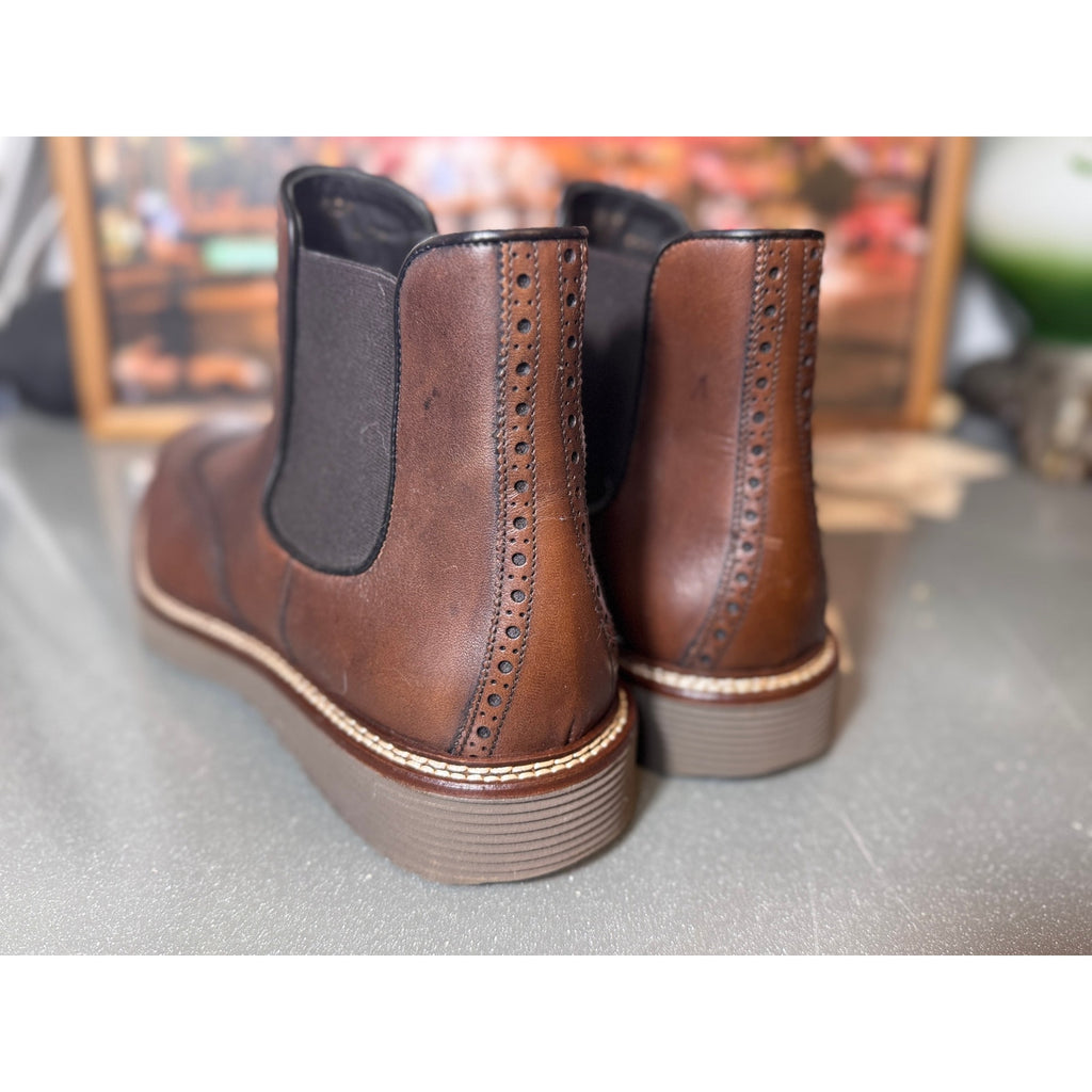 Johnston & Murphy Collection Wingtip Chelsea Boots Brown Leather Italy Mens 9.5M