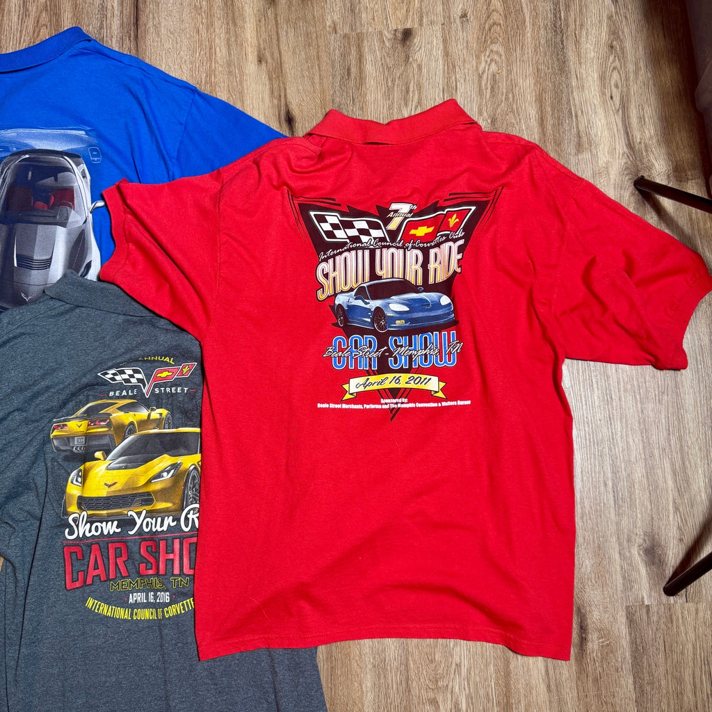 Corvette Car Show Polo Shirt Lot XL Beale Street Memphis TN ICCC 2011 2013 2016