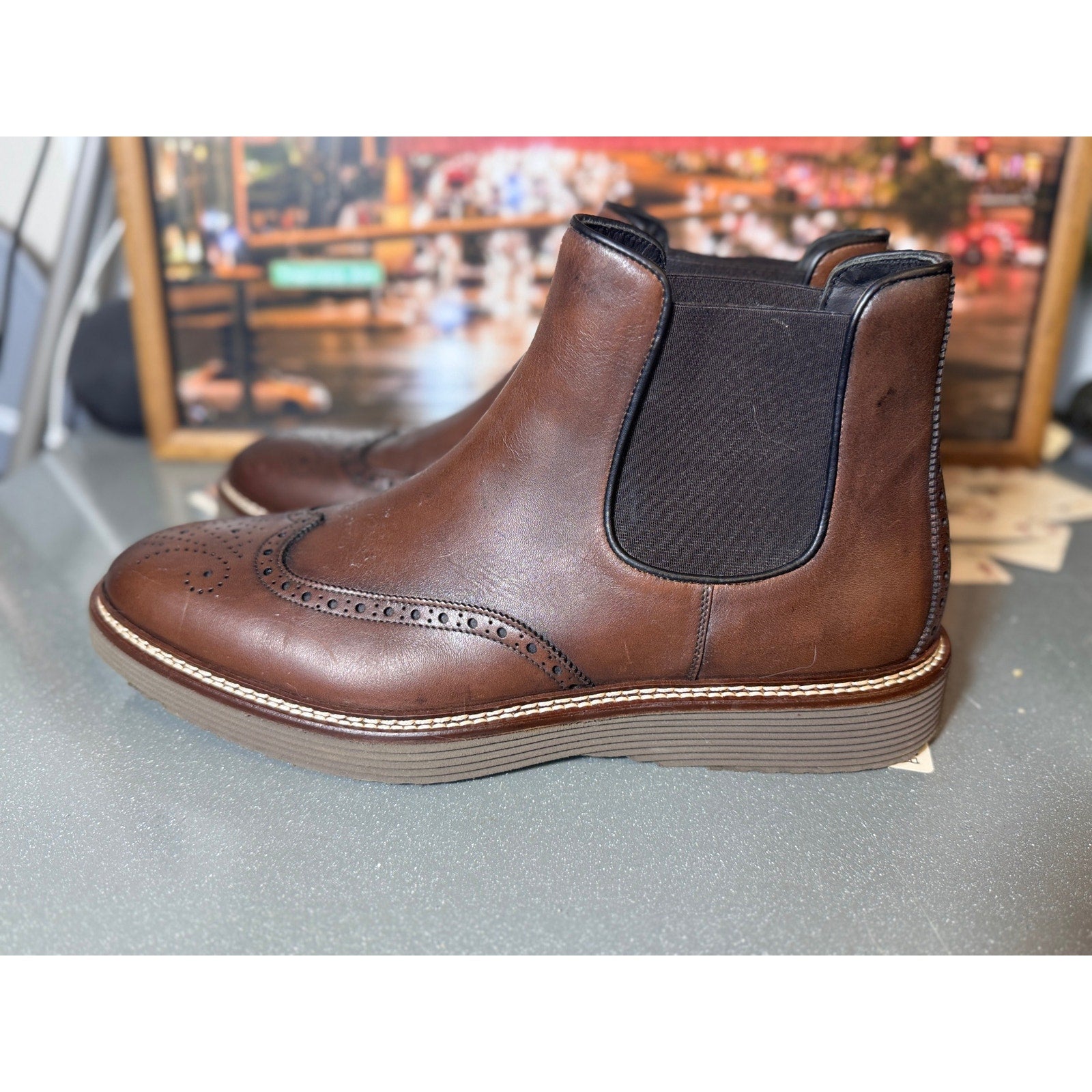 Johnston & Murphy Collection Wingtip Chelsea Boots Brown Leather Italy Mens 9.5M