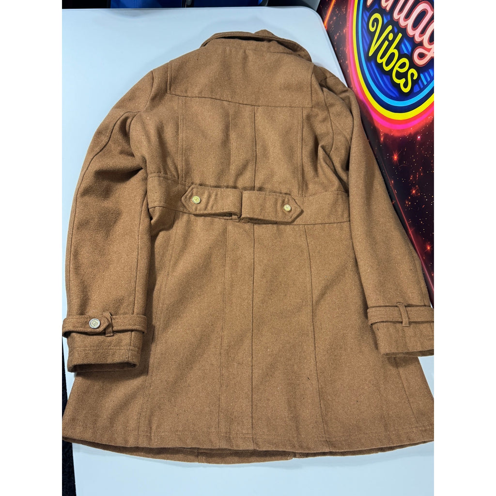 COOGI Wool Blend Toggle Duffle Coat Camel Brown Faux Fur Hood Womens Large 2012