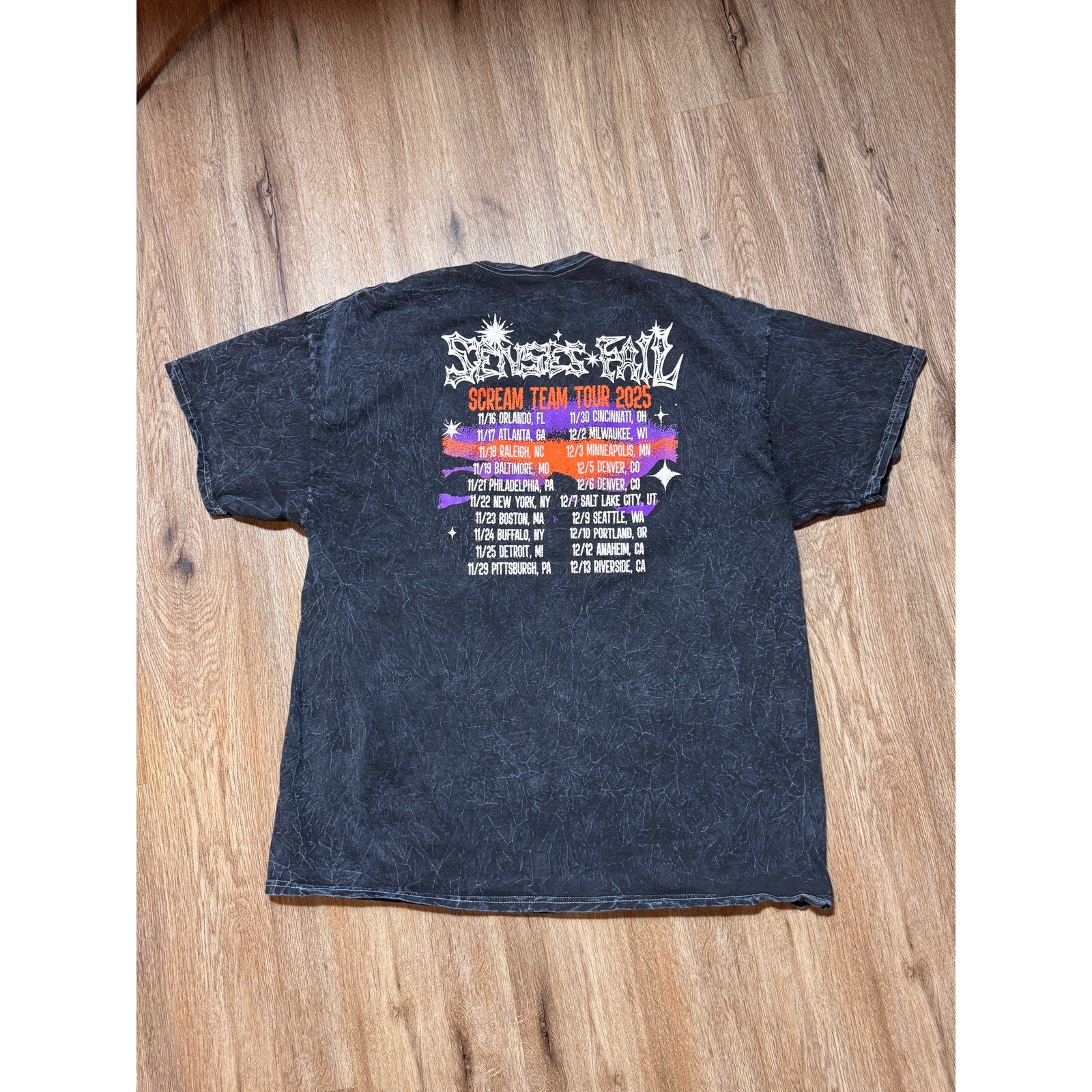 Senses Fail Scream Team Tour 2025 Acid Wash Band Tee Shirt XL Emo Punk Rock