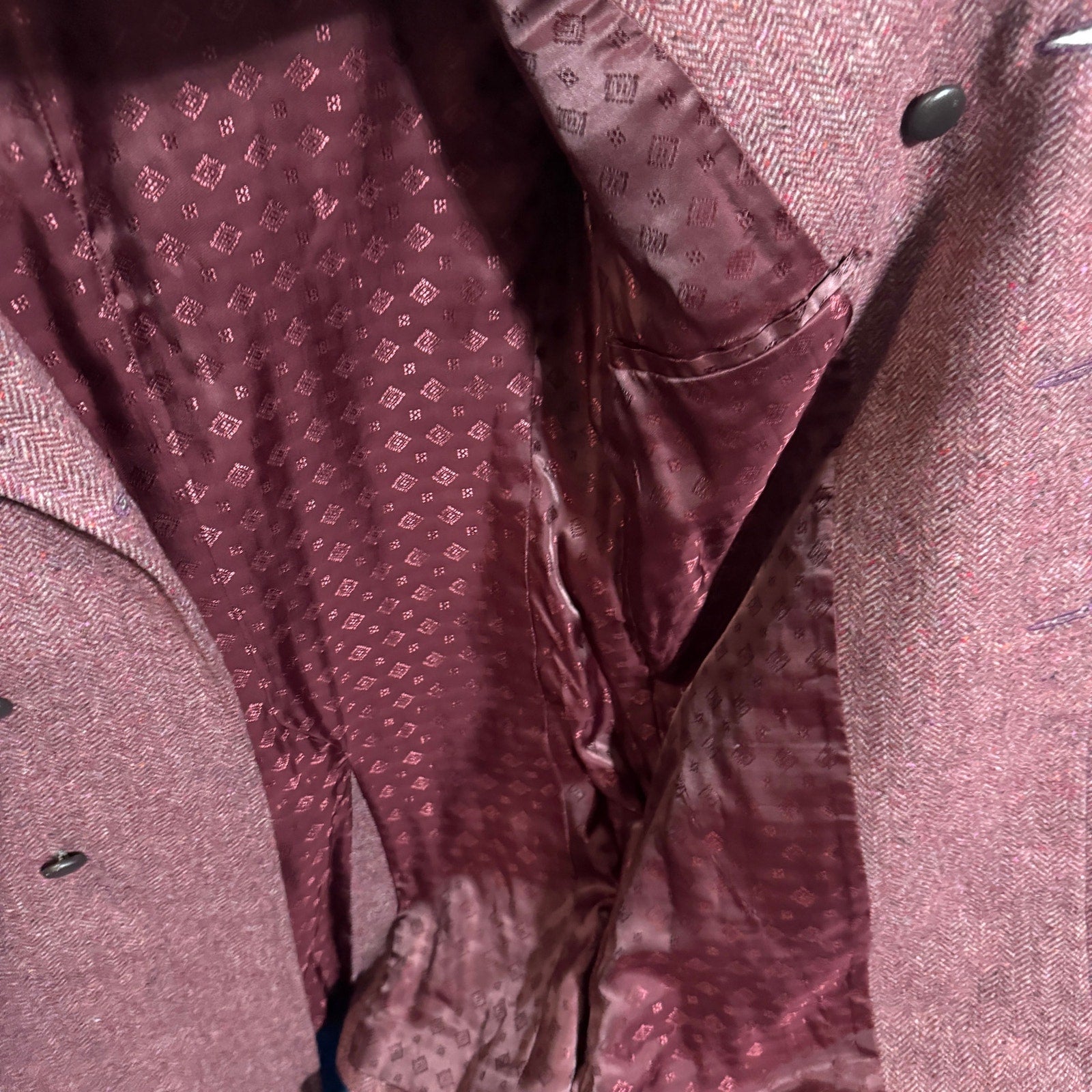 Vintage Burgundy Donegal Tweed Double Breasted Blazer Sport Coat Mens L XL 80s