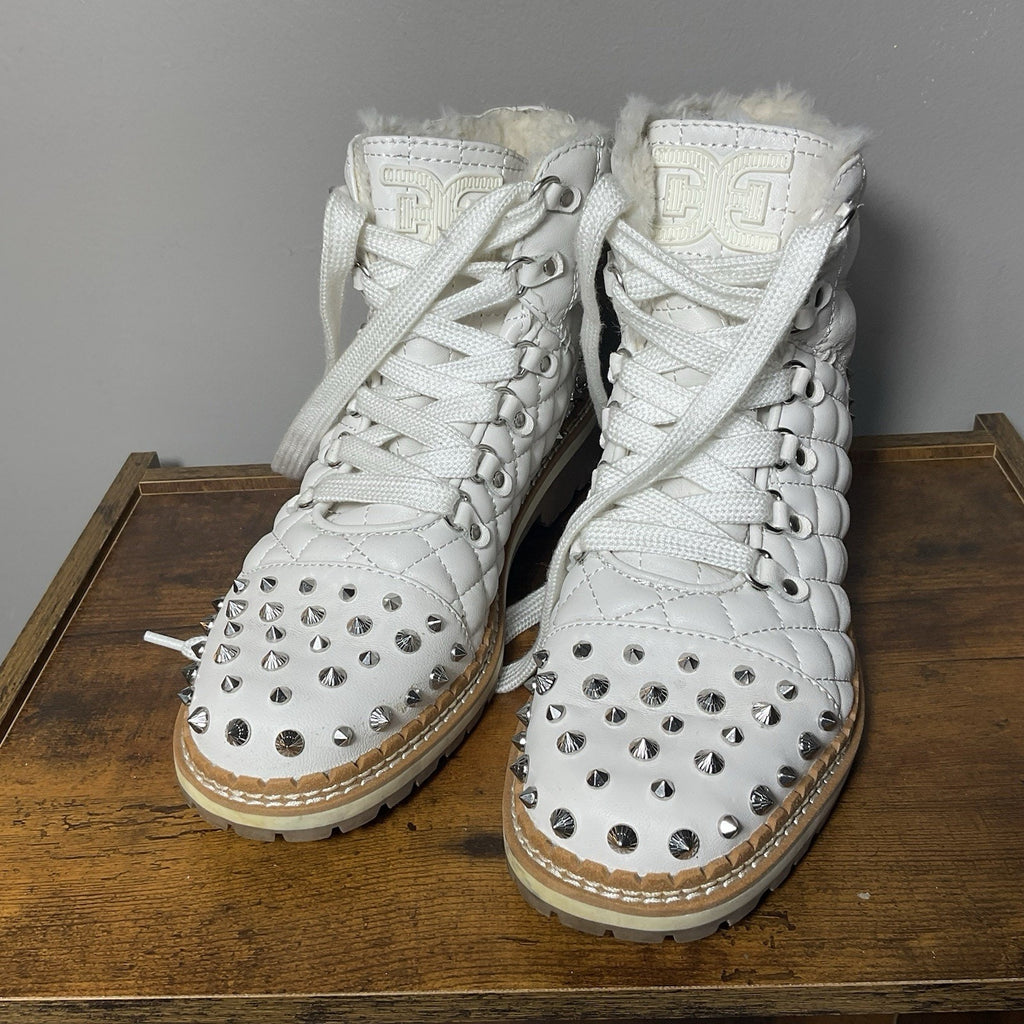 Women’s Sz 8.5 Sam Edelman Cold Weather Bren Studded Combat Boot White Punk