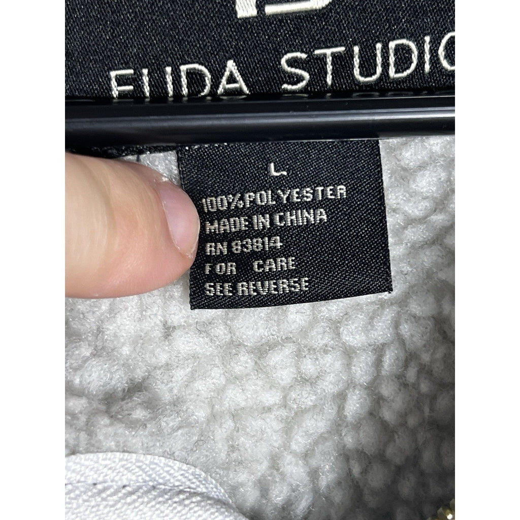 Vintage Fuda Studio Jacket Women’s L Gray Sherpa Fleece Zip-Up Soft Cozy Retro