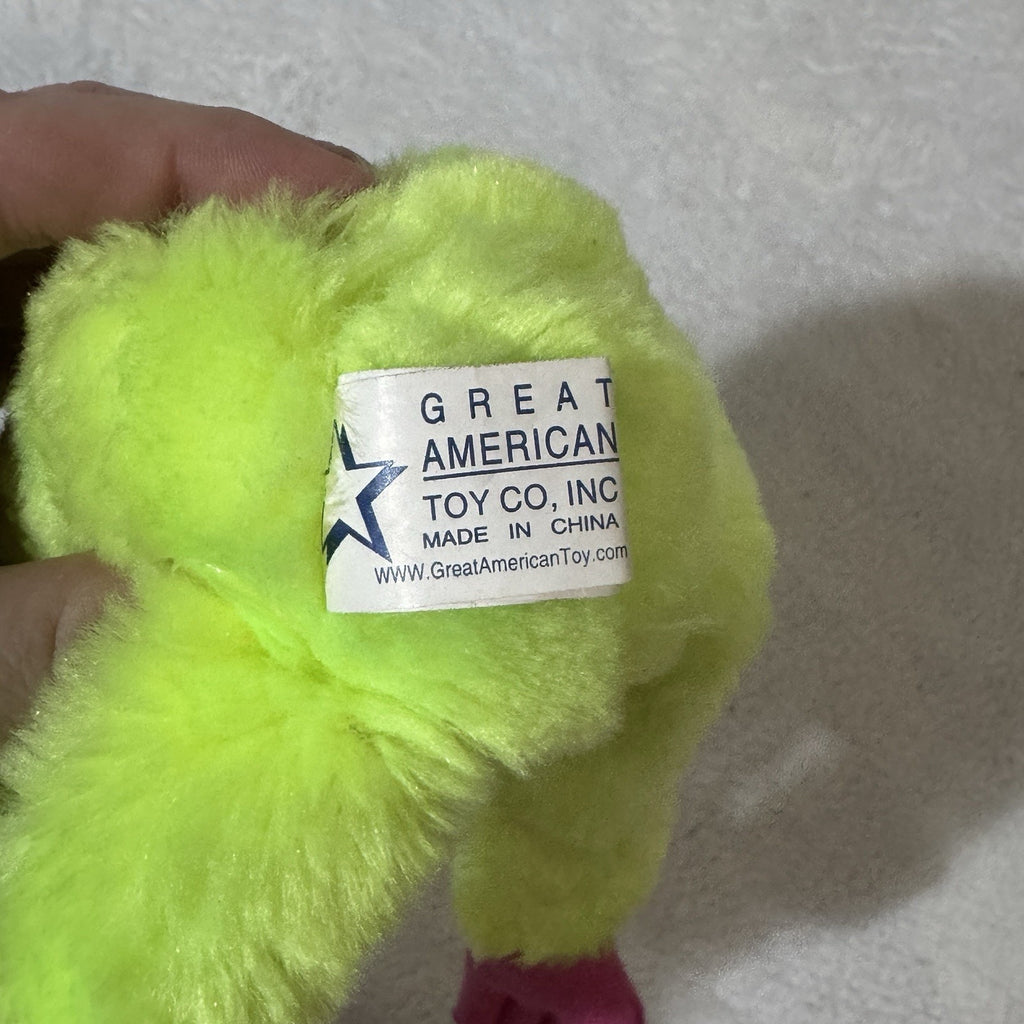 Vtg Great American Toy Co Neon Green Hanging Monkey Plush 16” Pink Carnival