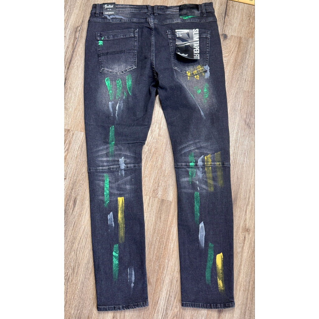 Switch Remarkable Distressed Paint Splatter Jeans Men’s 40x32 Slim Taper Black Denim NWT
