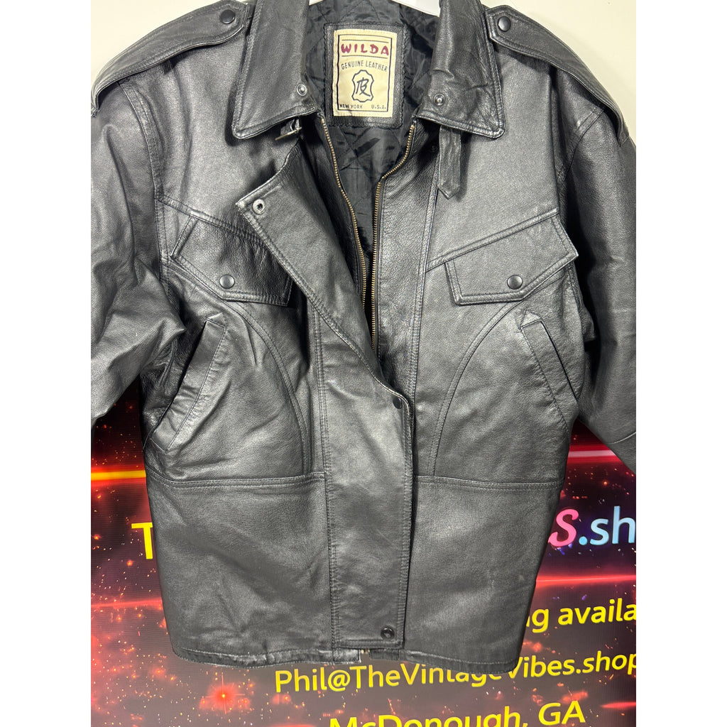 Men's Vintage Wilda Genuine Leather Black Motorcycle Jacket Made in USA Large