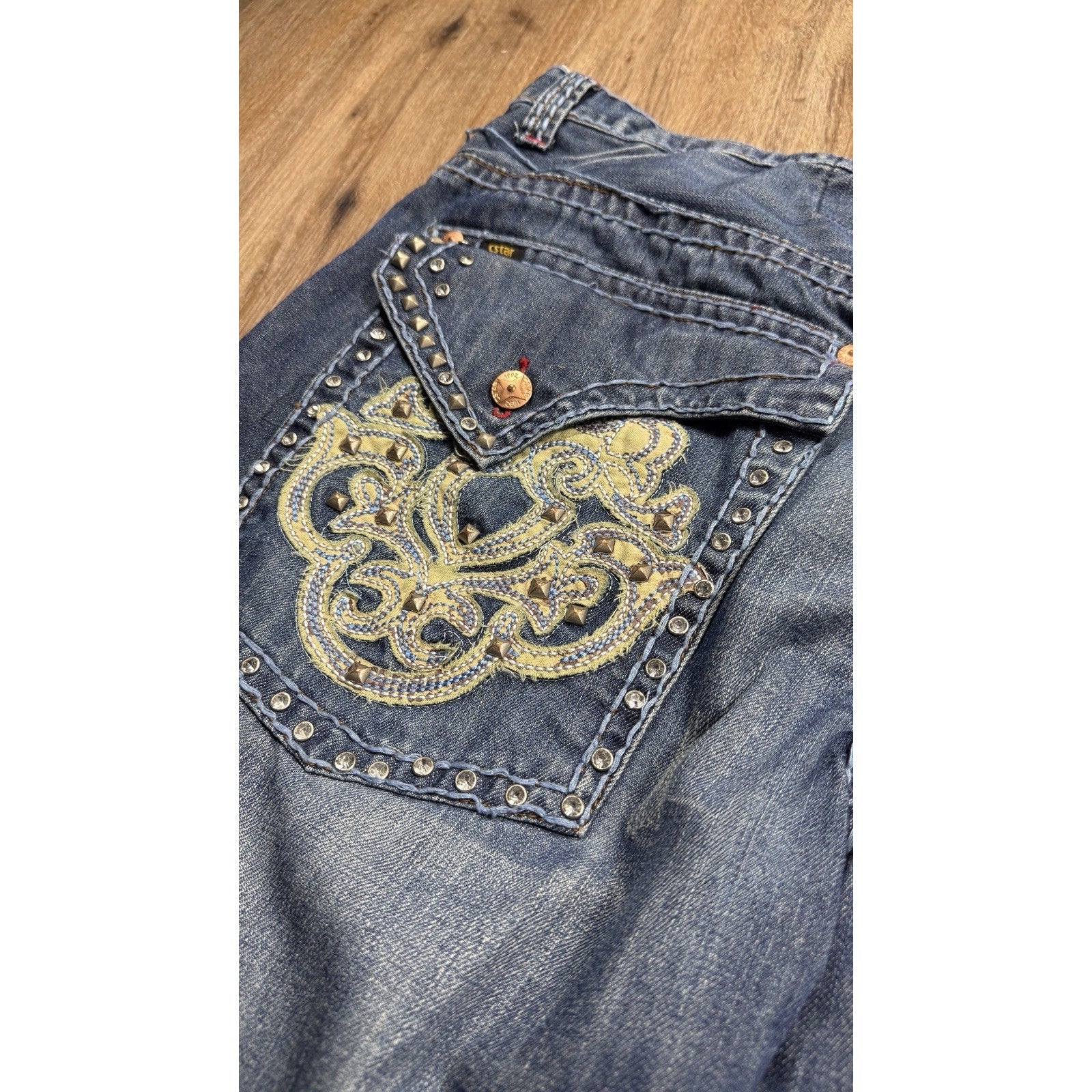 Y2K CStar by Ciano Farmer 905 Boot Cut Studded Embroidered Jeans Tag 50B 48x32