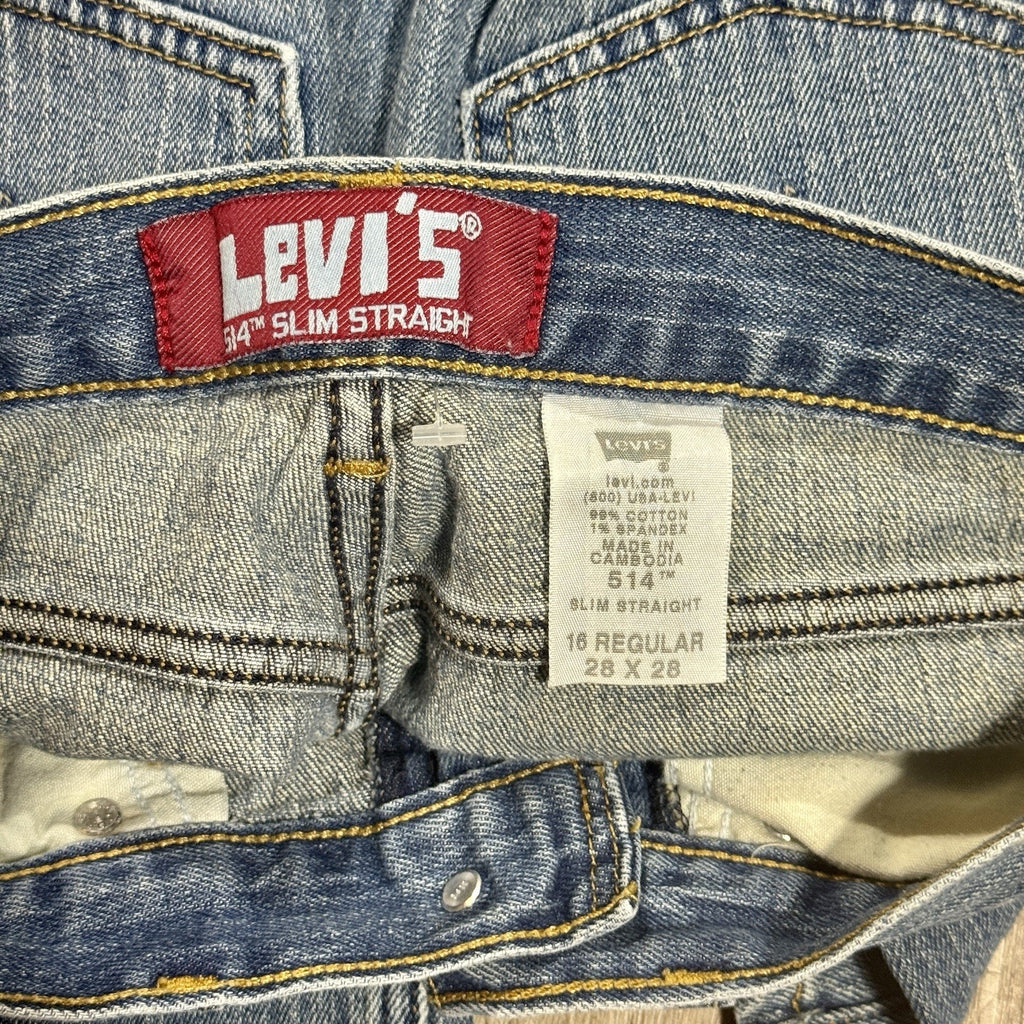 Levi's 514 Slim Straight Jeans Mens 28x28 Boys 16 Regular Light Wash Denim