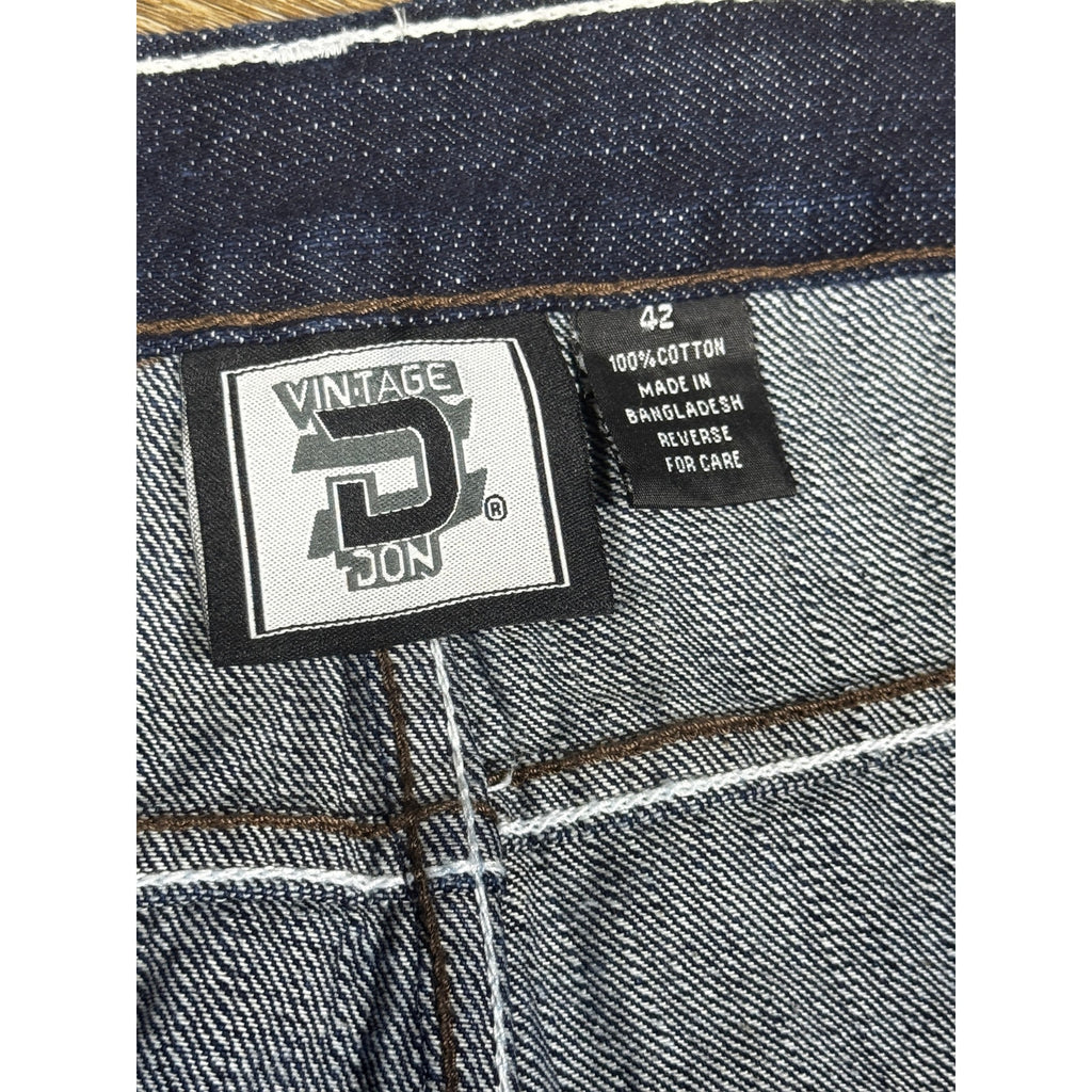 Vintage DON Y2K Baggy Dark Wash Embroidered Pocket Jeans Men’s 42 Hip Hop Skater