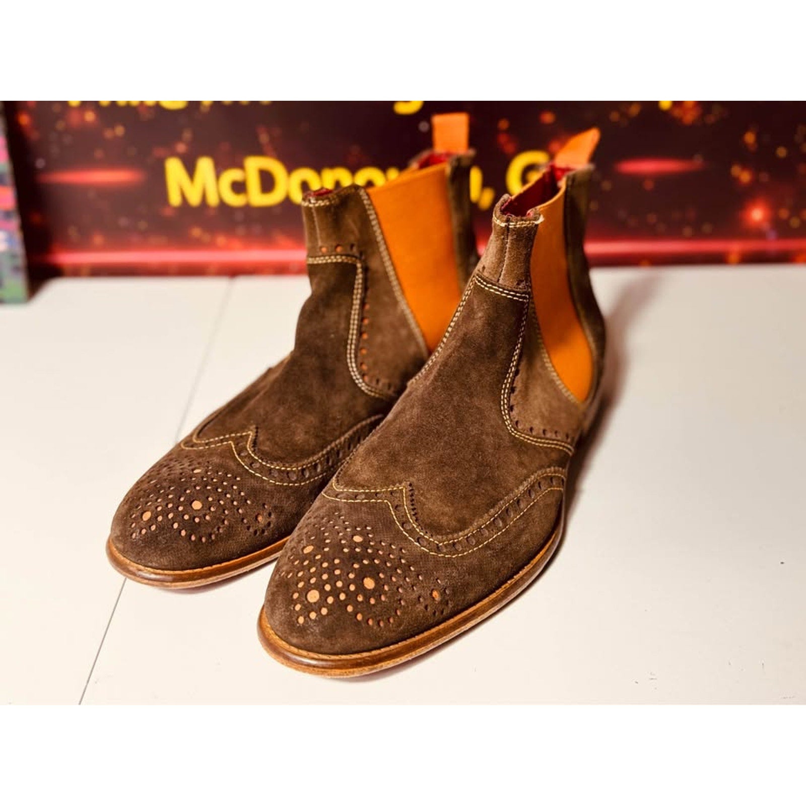 Stefano Castelli Brown Suede Wingtip Chelsea Boots Mens EU 45 US 12 Italy