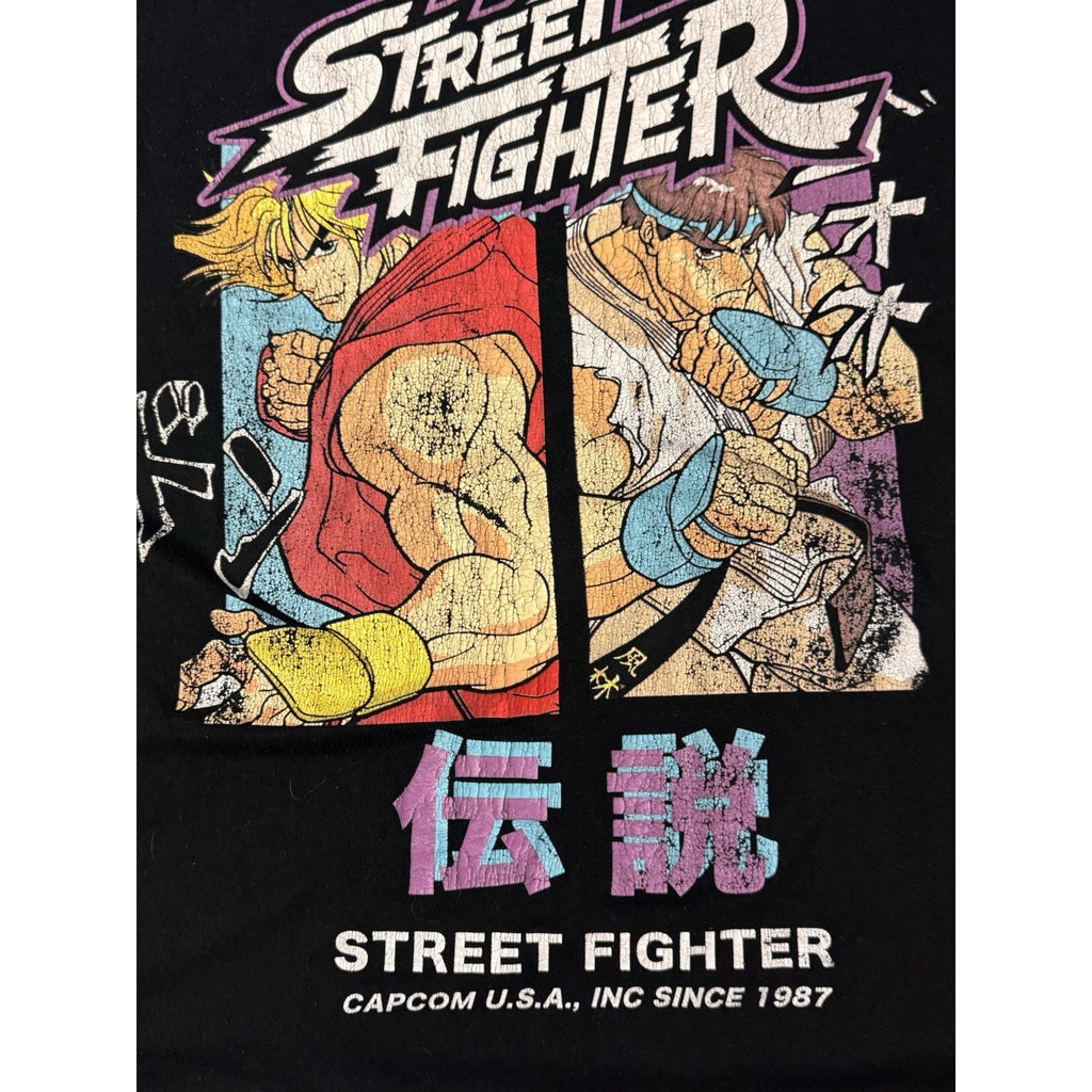 Vtg Street Fighter Ken Ryu Graphic T-Shirt Capcom 1987 Sleeve Print 4XL