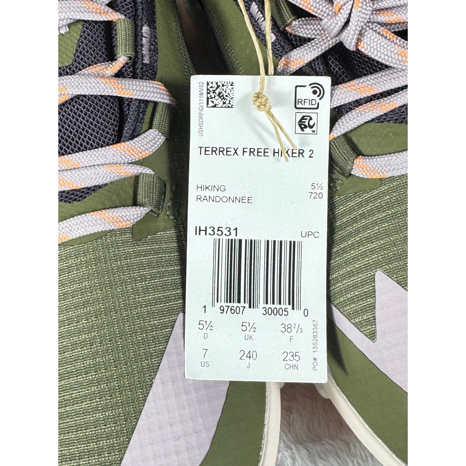 Terrex Free Hiker 2 GTX Green Boost Trail Hiking Shoes IH3531 Women’s 7 Men 5.5