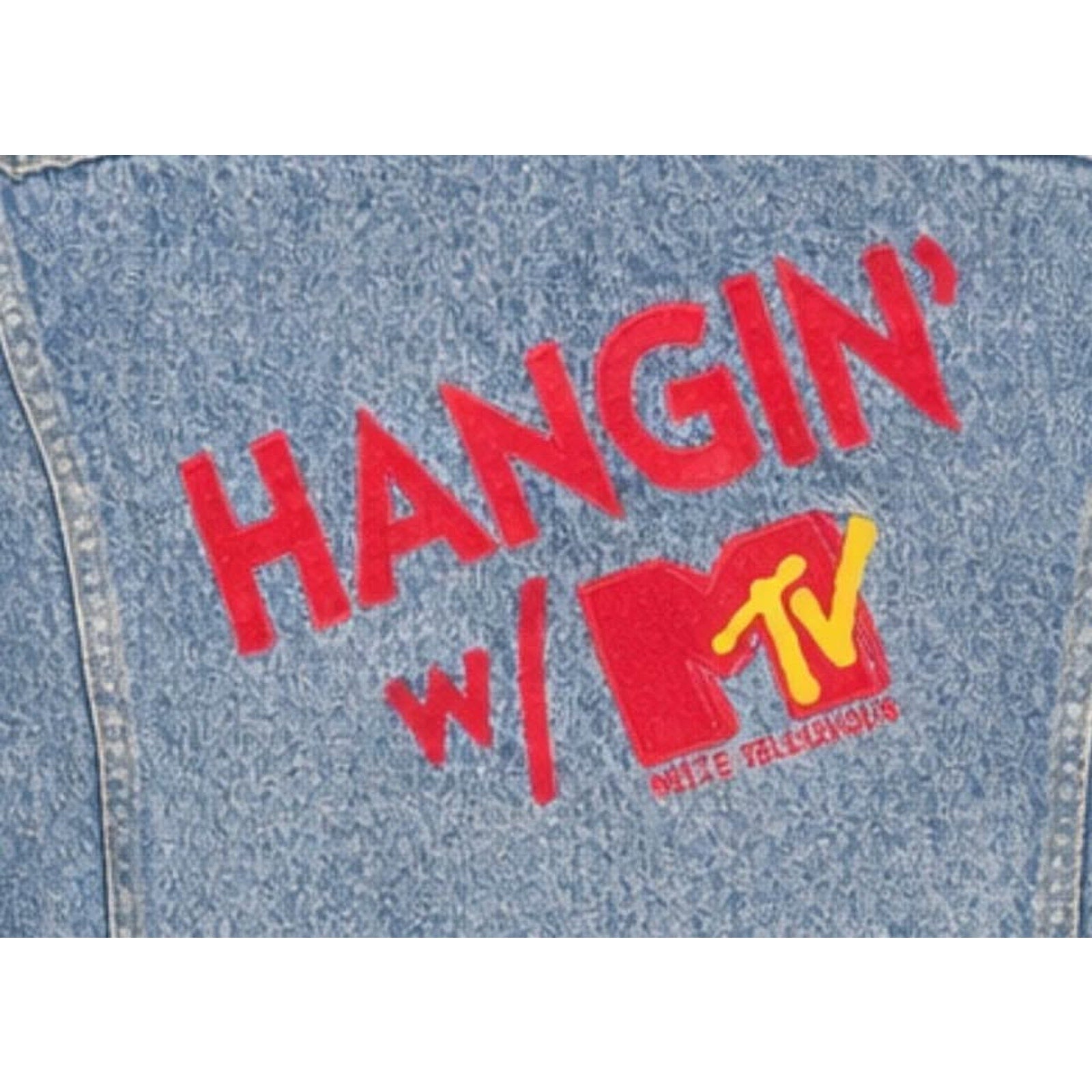 Vintage Early 90s Lee Hangin w MTV Denim Jean Jacket Made in USA XL Rare MTV