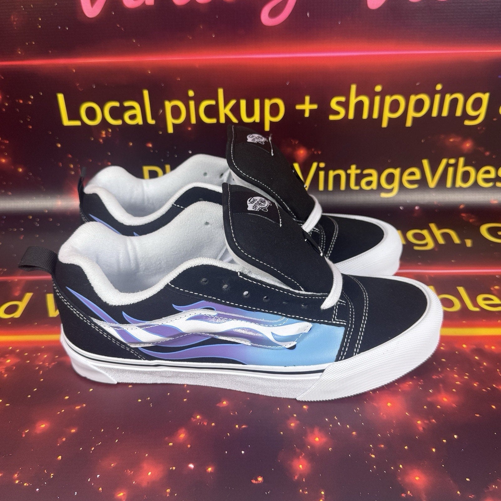 Vans Knu Skool Flame Black Blue Skate Shoes Men’s 9 W 10.5 Y2K Chunky Sneakers