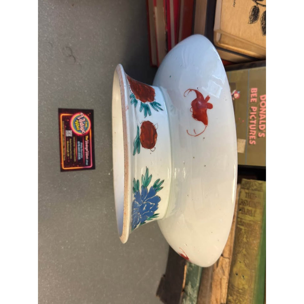 Antique Japanese Kutani Pedestal Compote Bowl Peacock Floral 10.75” Hand Painted