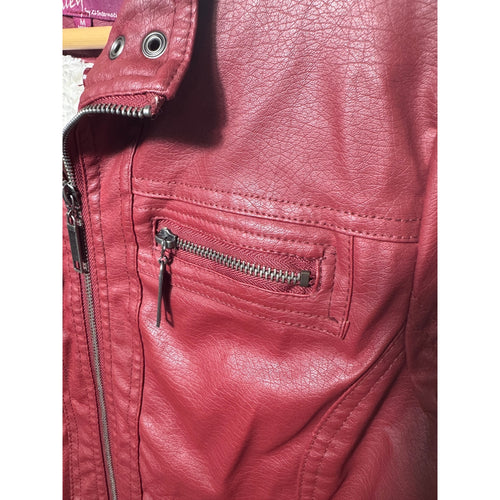 Ashley Faux Leather Sherpa Lined Moto Bomber Jacket Burgundy Women’s M Medium