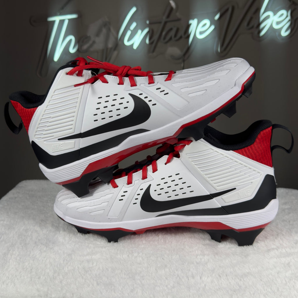 Nike Alpha Menace 4 Football Cleats White Black Red II5139-102 Sz 12