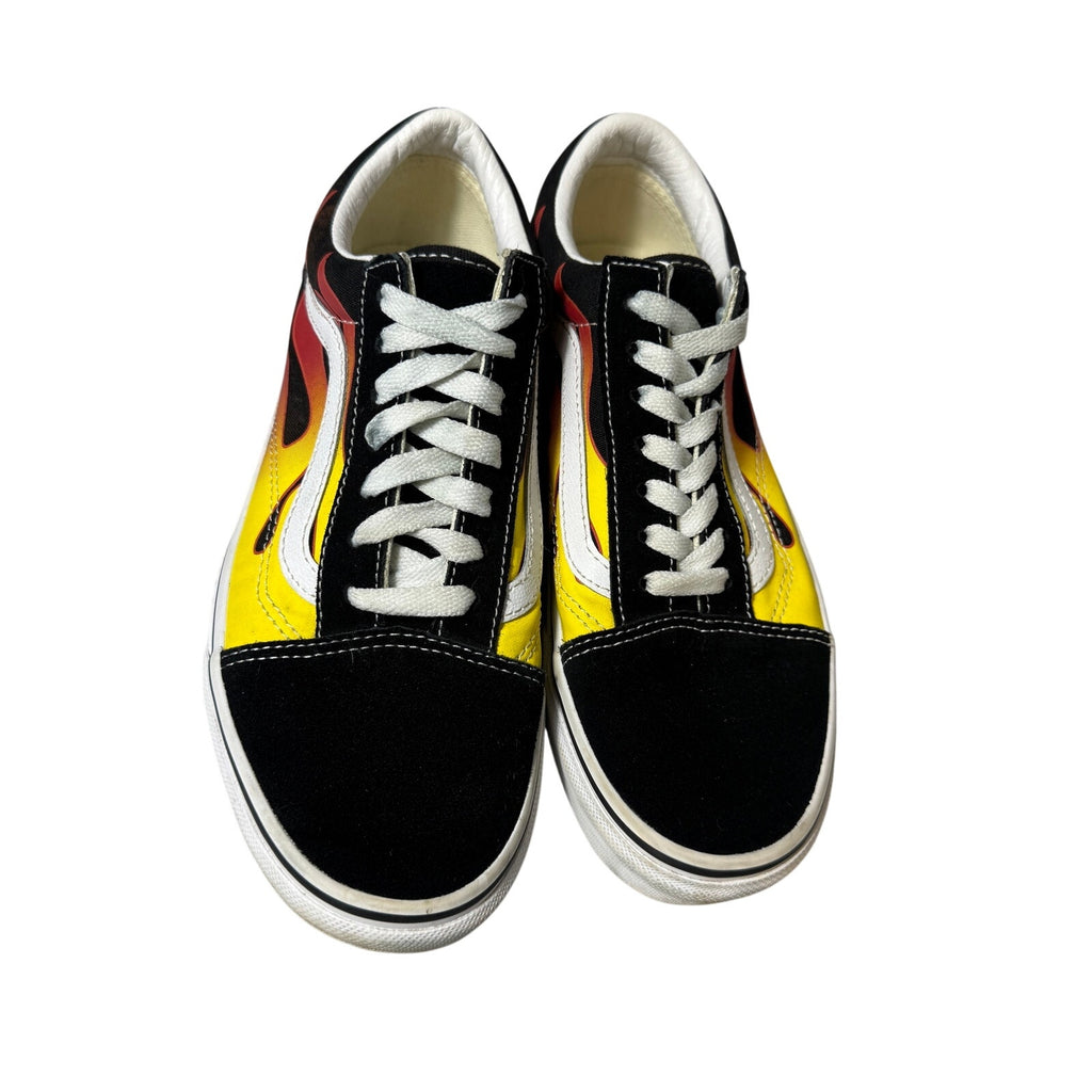 Vans Old Skool Flame Sneakers Black Yellow Red Canvas Skate Shoes Men's 5.5 Women 7