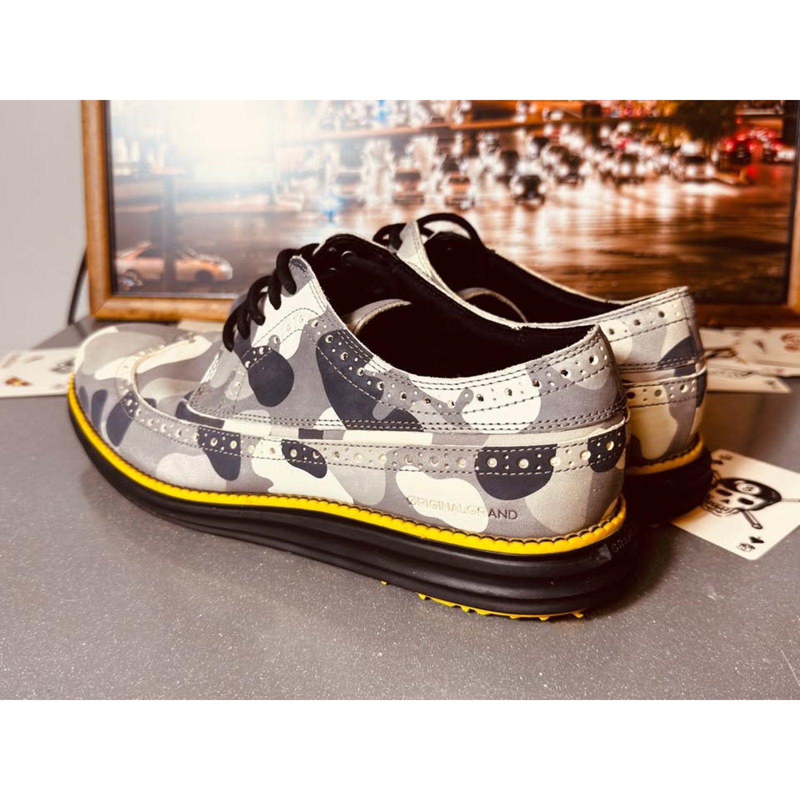 Cole Haan OriginalGrand Golf Wingtip Oxford Shoes Gray Camo Leather Men’s Size 10M