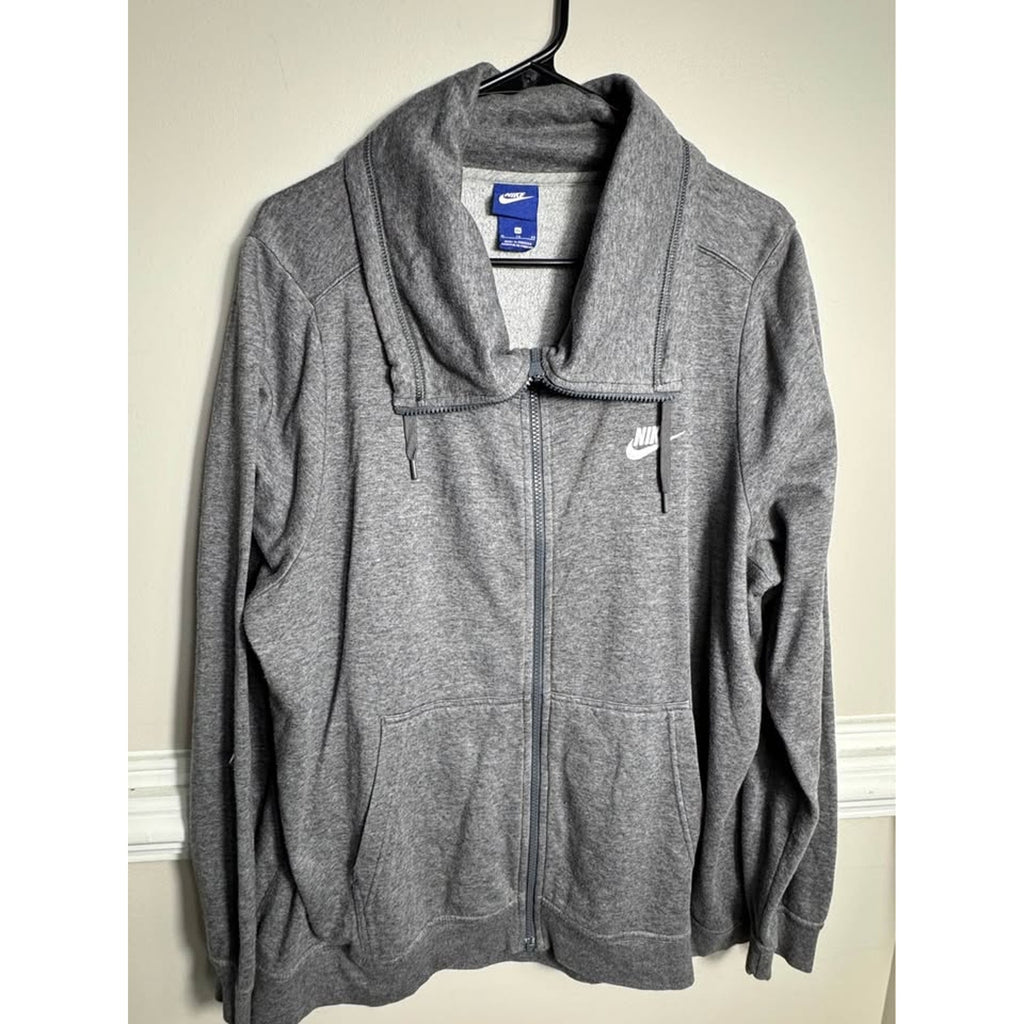 Nike Sportswear Women’s Funnel Neck Full Zip Hoodie Gray XL Y2K