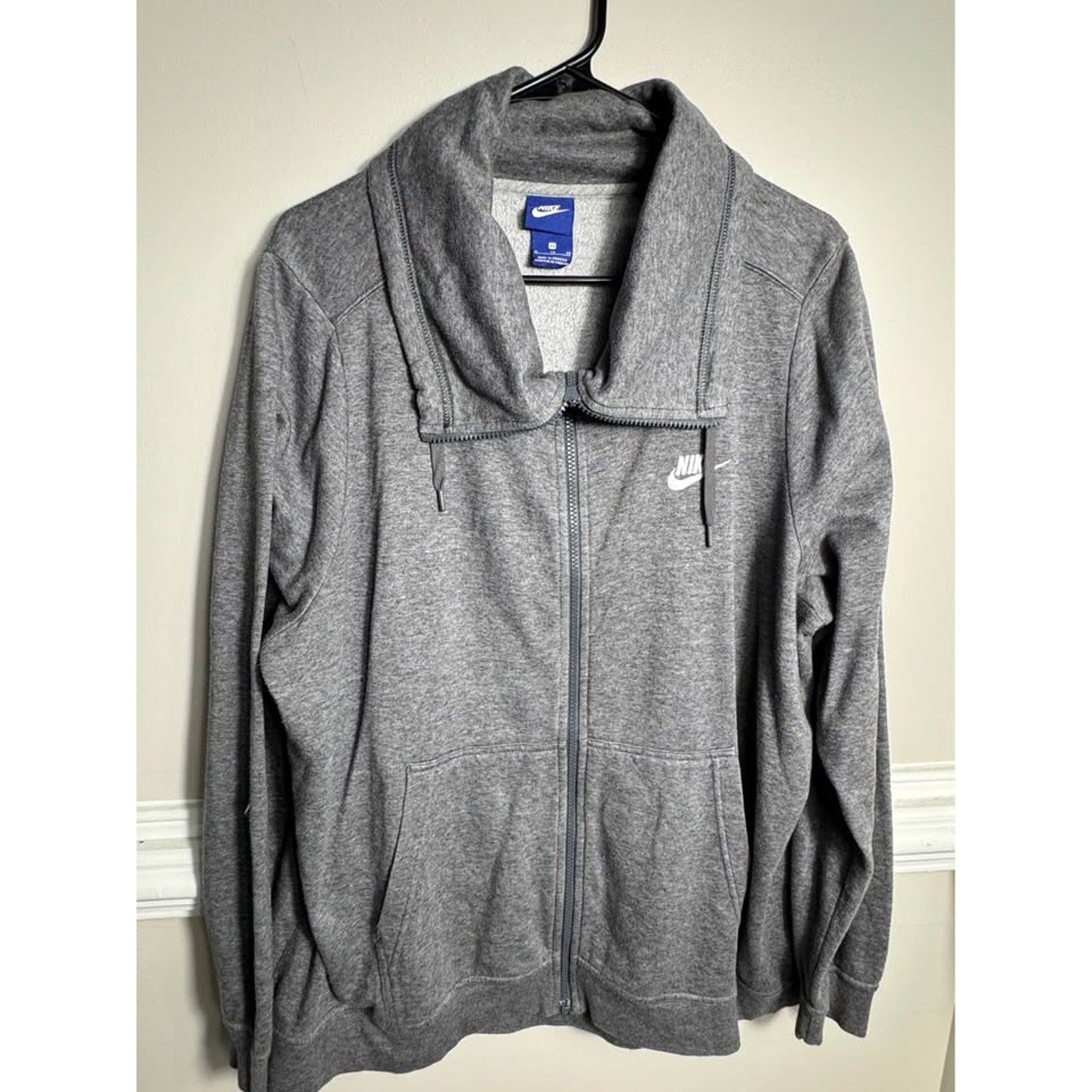 Nike Sportswear Women’s Funnel Neck Full Zip Hoodie Gray XL Y2K