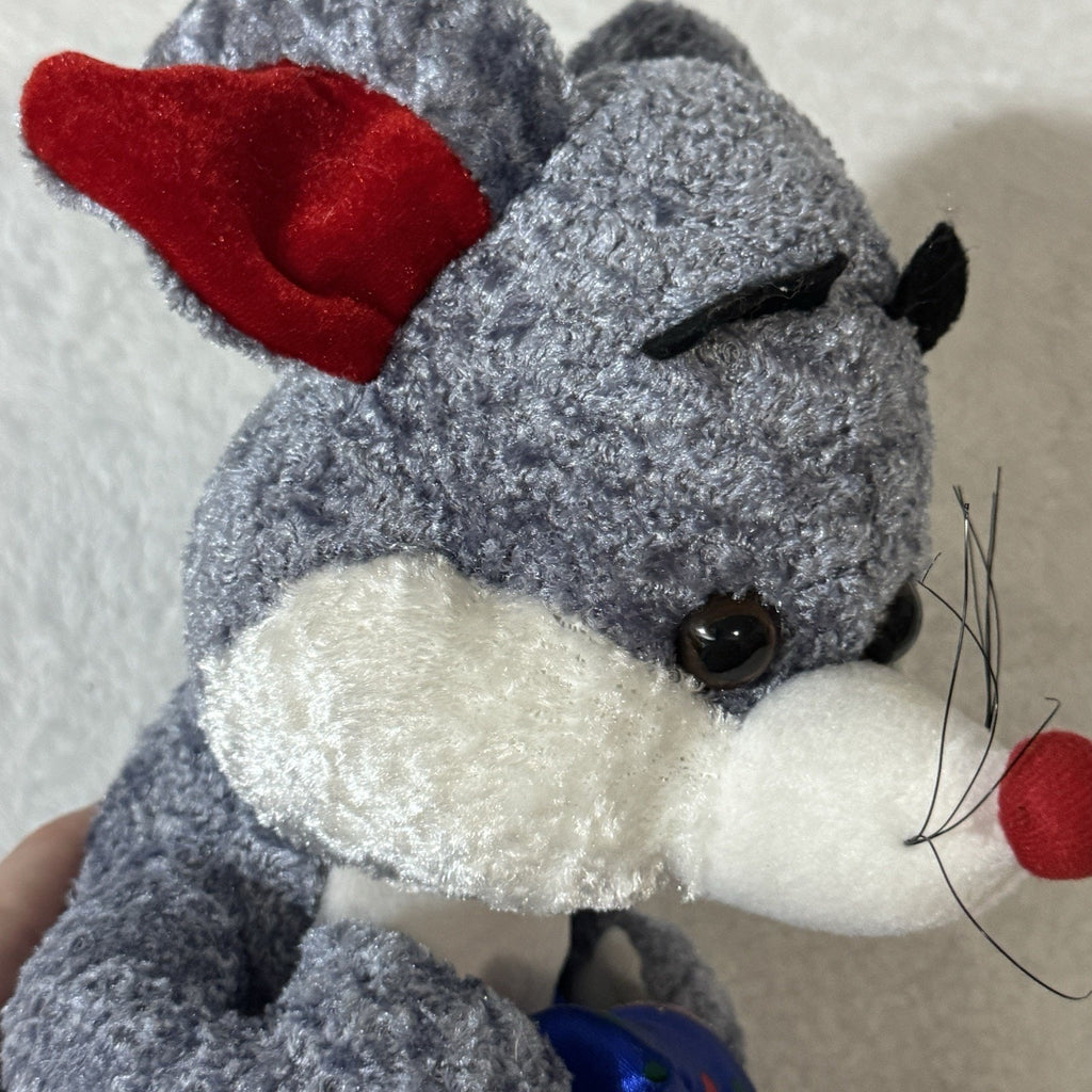 K&K Games Christmas Mouse Plush Gray Red Green Holiday Stuffed Animal Blue Scarf