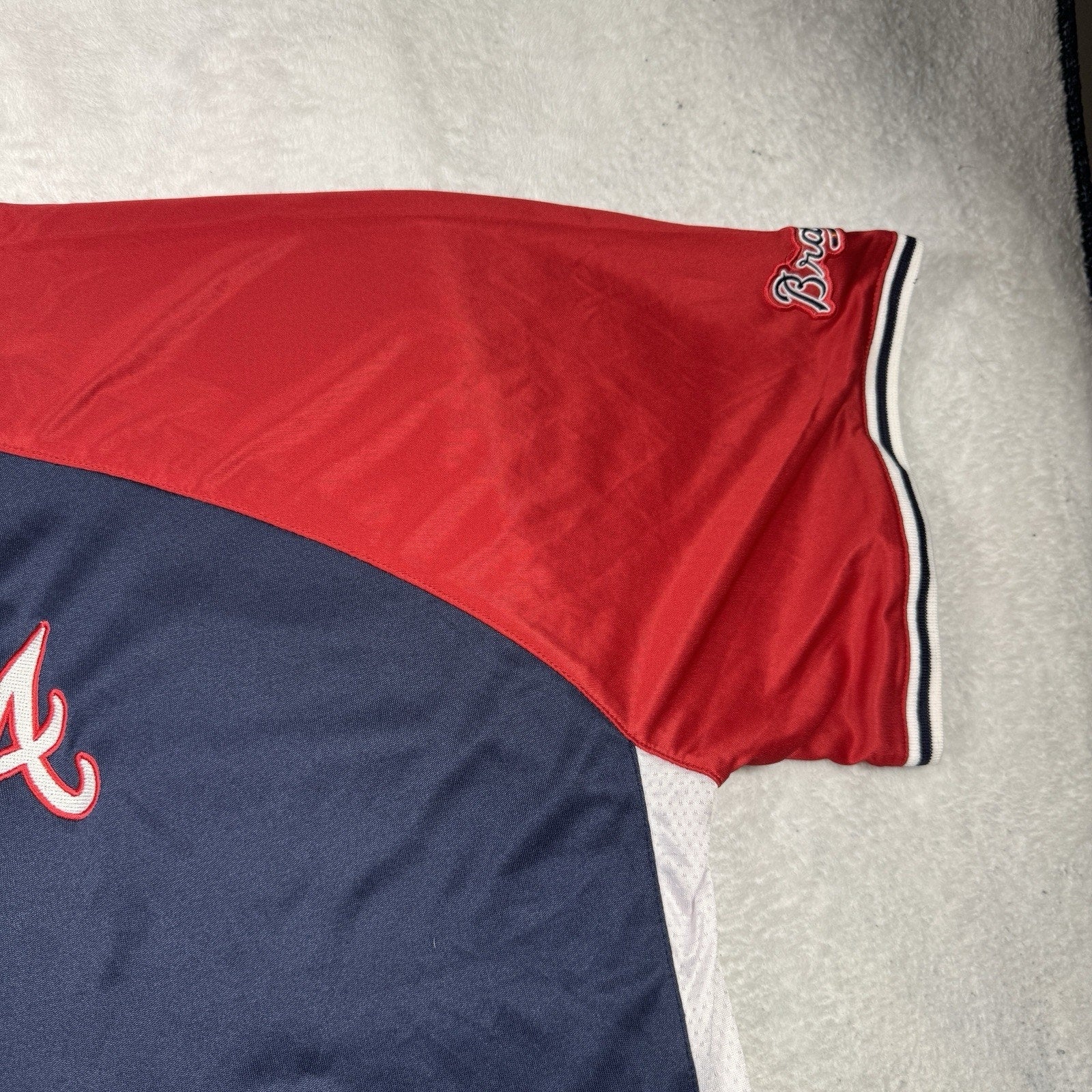Vtg Majestic Atlanta Braves Baseball Cool Base BP Jersey Mens 4XL 4X V-Neck Blue