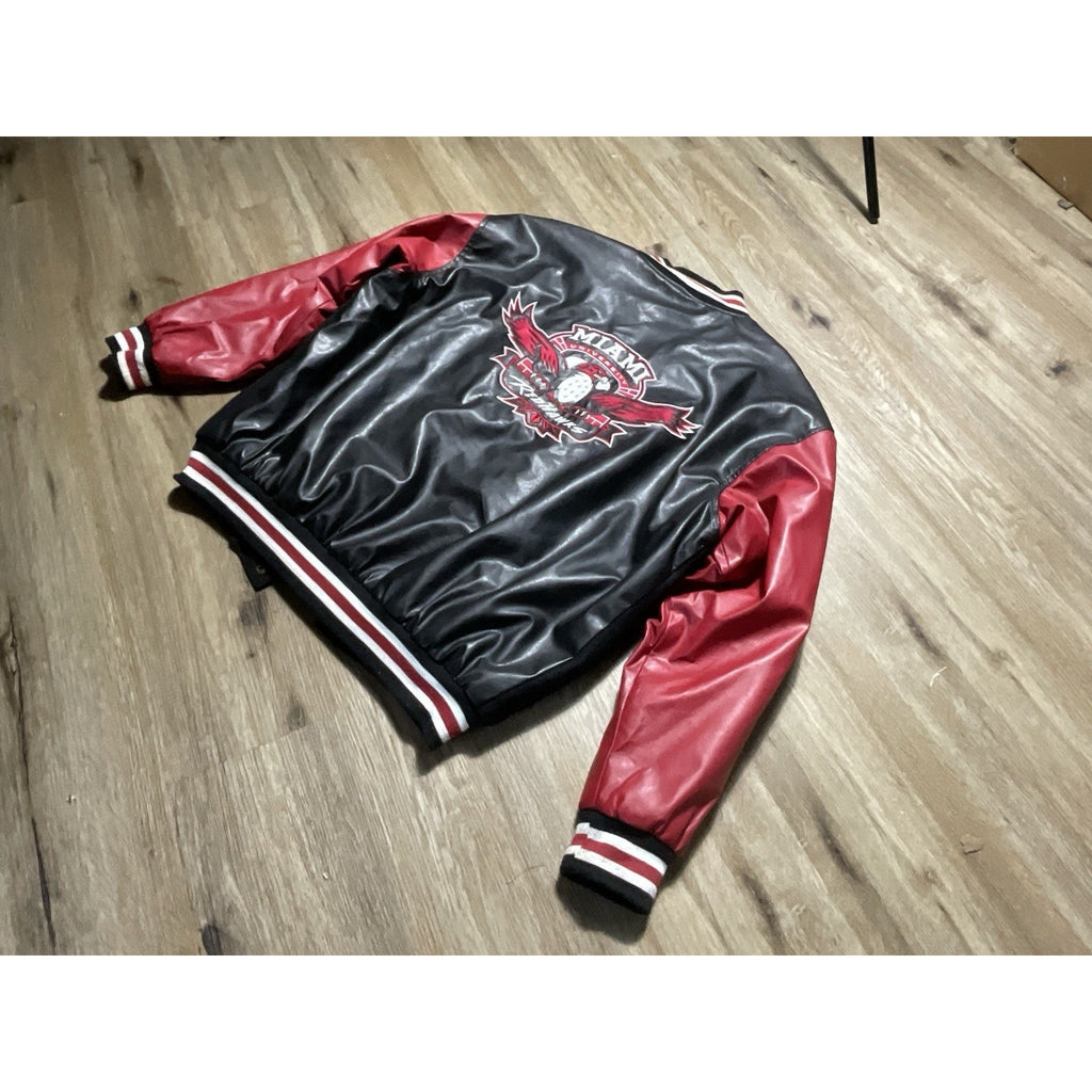 Miami RedHawks Steve & Barry’s Varsity Jacket Wool Faux Leather Large Red Black