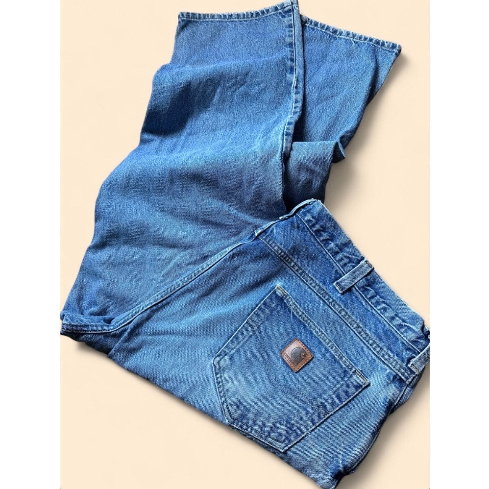 Carhartt Relaxed Fit Jeans Mens 40x30 Light Wash Distressed Workwear Denim