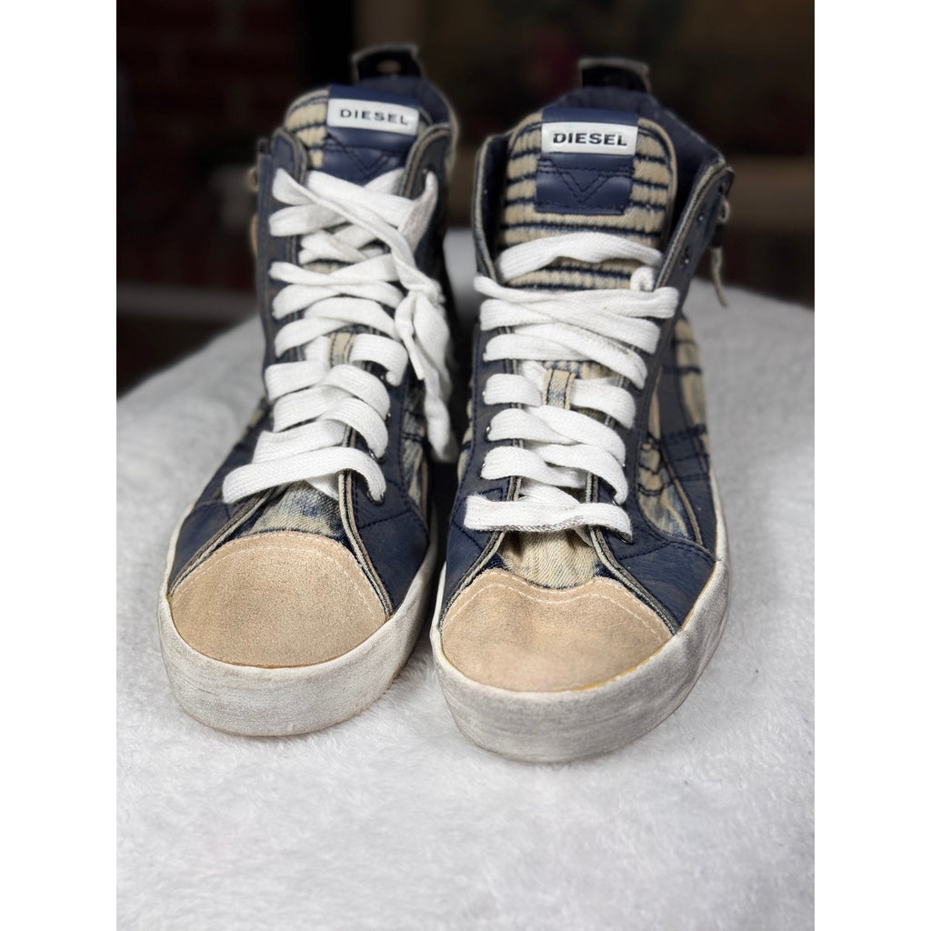 Diesel D-Velows Mid Lace Denim Distressed High Top Sneakers Men’s 9.5 Y2K Grunge