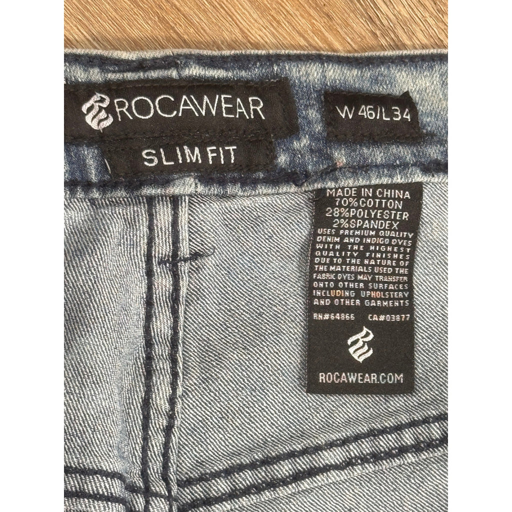 Rocawear Slim Fit Jeans Men’s 46x34 Light Wash Y2K Hip Hop Streetwear Denim