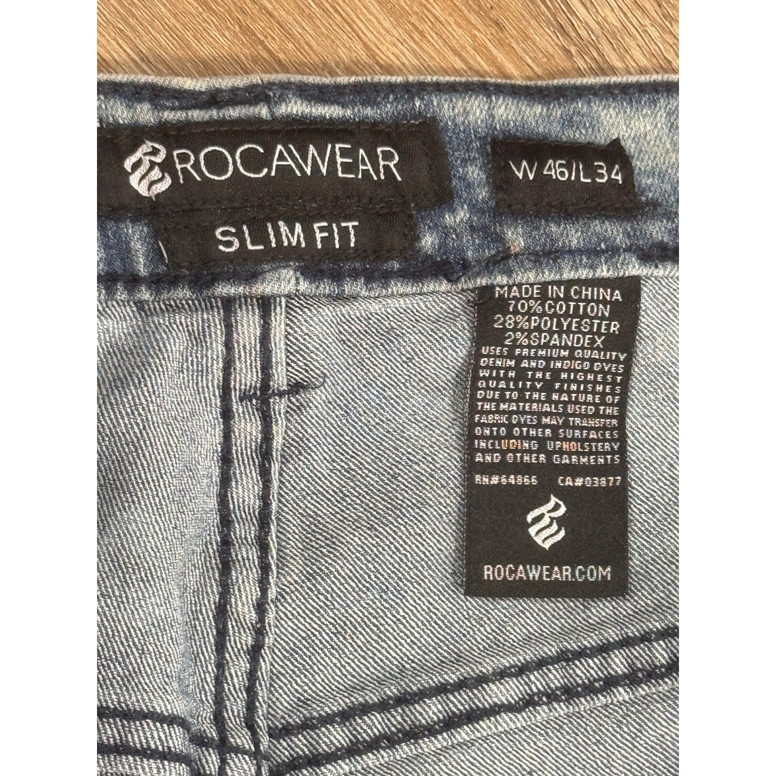 Rocawear Slim Fit Jeans Men’s 46x34 Light Wash Y2K Hip Hop Streetwear Denim