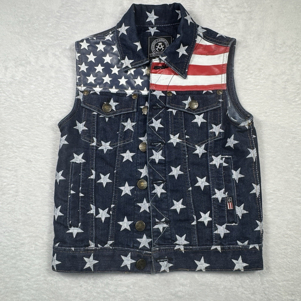 Akademiks AKDMKS Stars Denim Vest Womens XS Y2K Hip Hop USA Flag Patriotic 90s